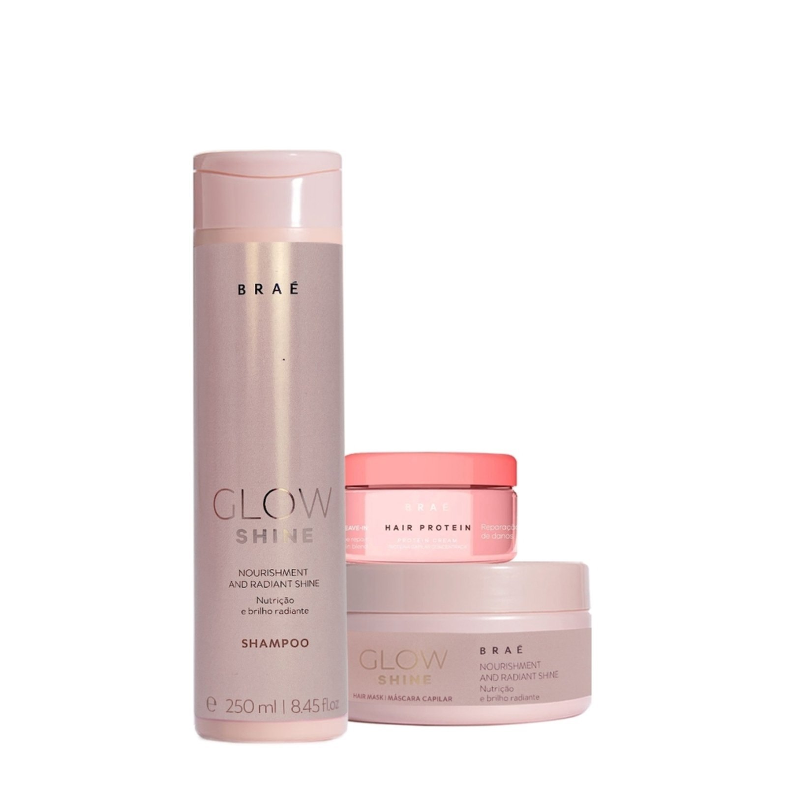 Kit Braé Glow Shine Shampoo Máscara e Hair Protein (3 produtos)