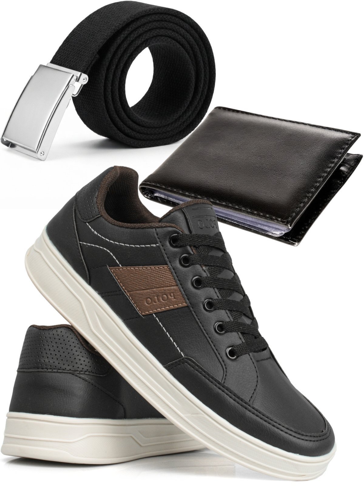 Kit Sapatênis Masculino Casual Sapatofran Tênis Liso Sola Sneakers + Cinto Gorgurão e Carteira