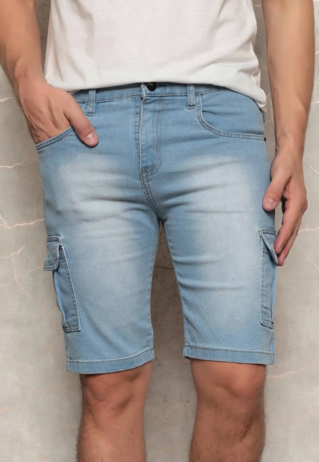 Bermuda Jeans Cargo Masculina Avec Confortável E Estiloso Lavagem Clara