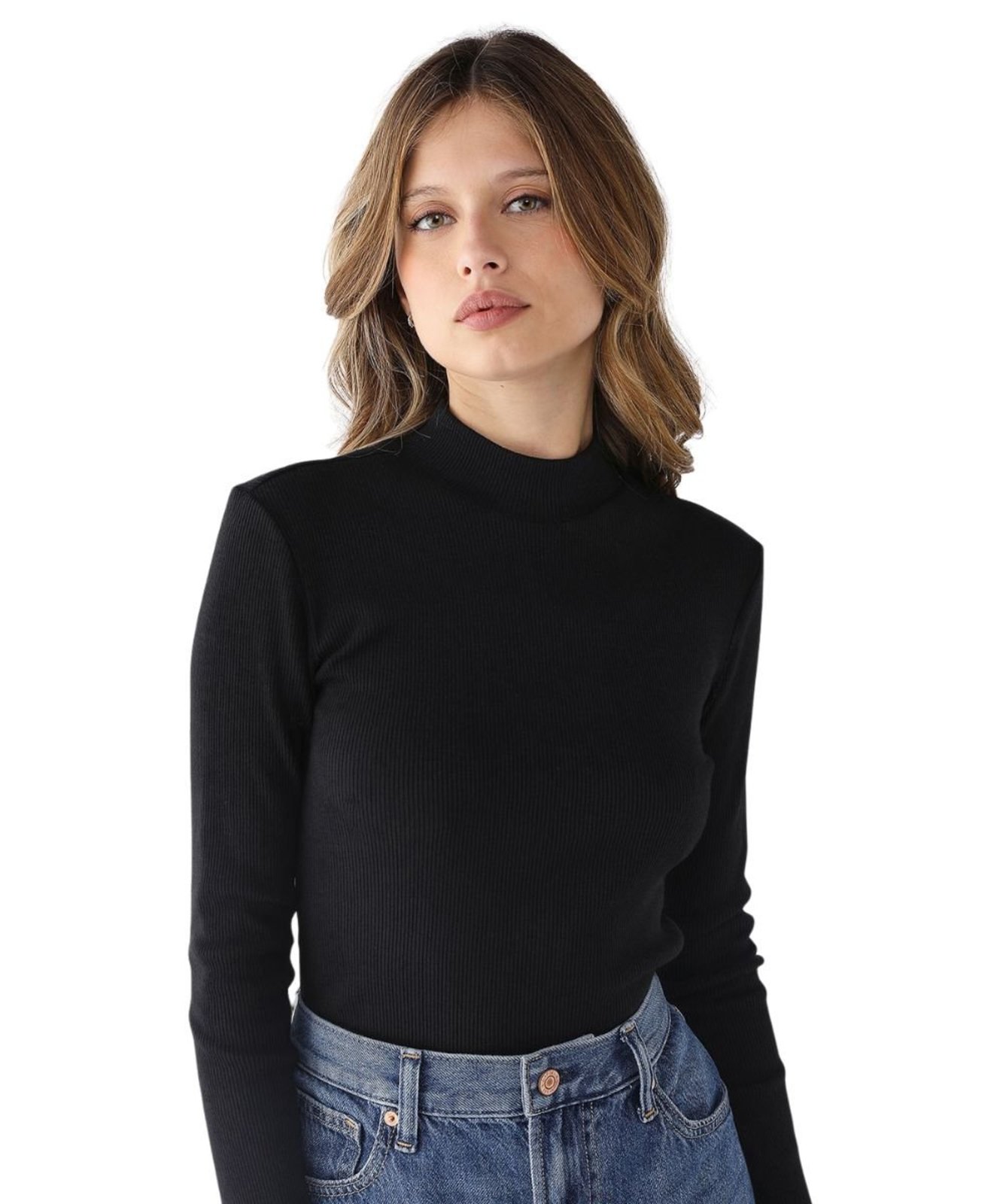 Blusa Feminina 77VS Levosch Manga Longa Ribana Algodão Premium Preto