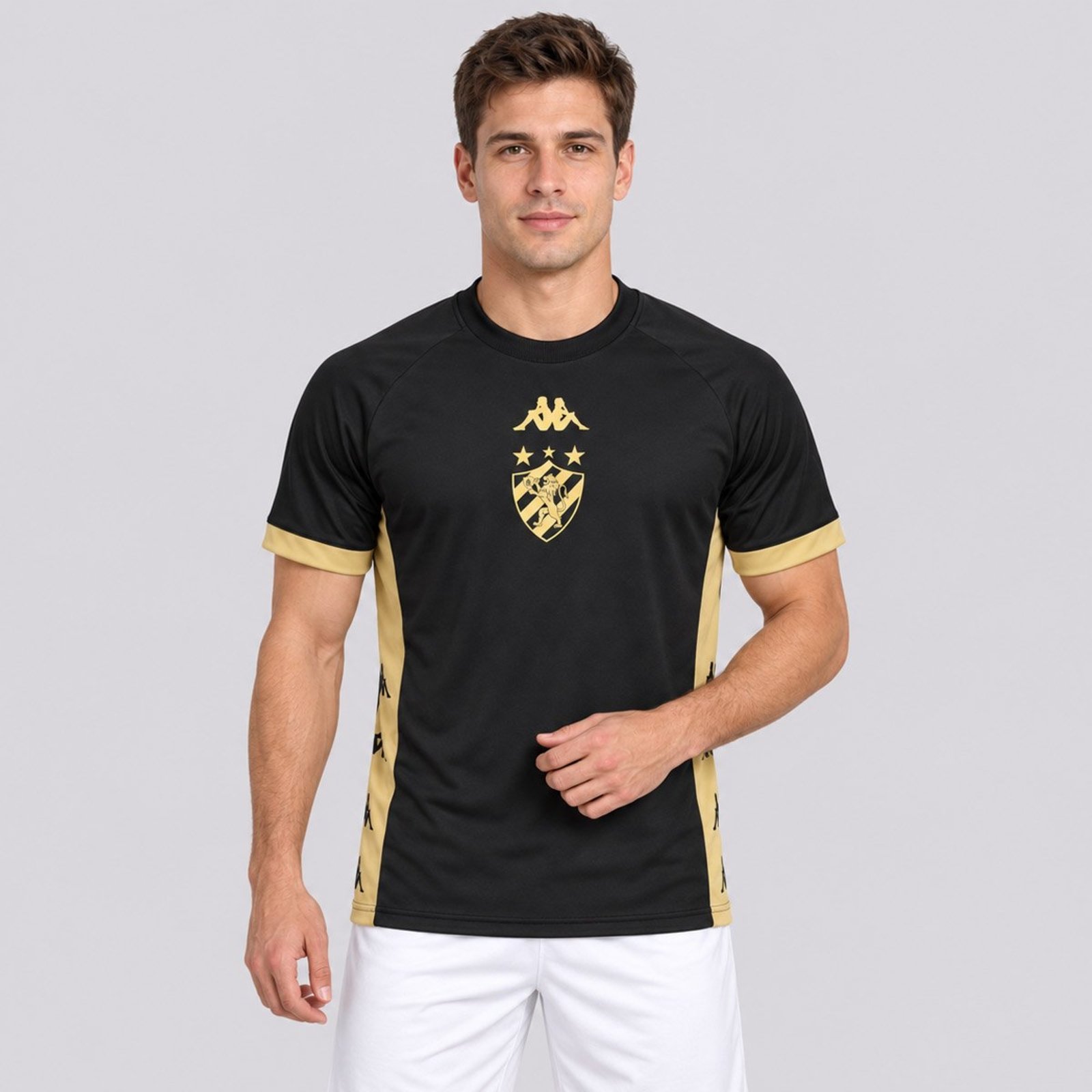Camiseta Kappa Sport Recife Supporter Golden Preta e Dourada