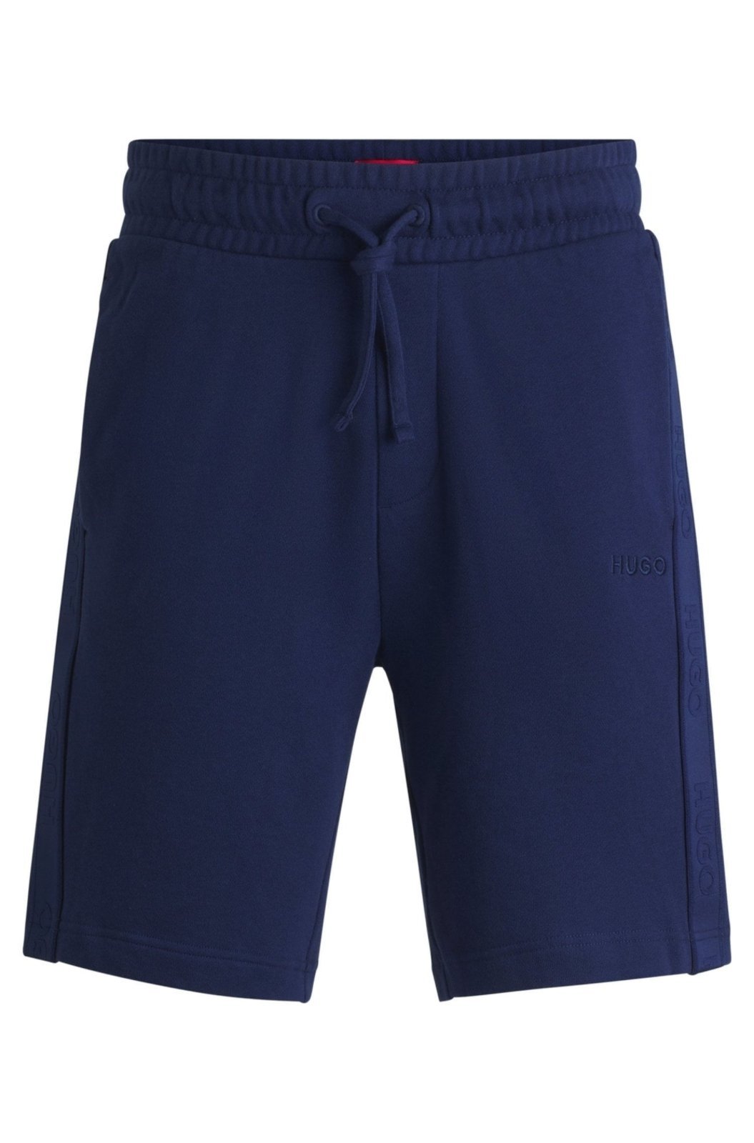 Shorts Em Terry De Algodão Com Fita De Logo Azul Escuro – P-S