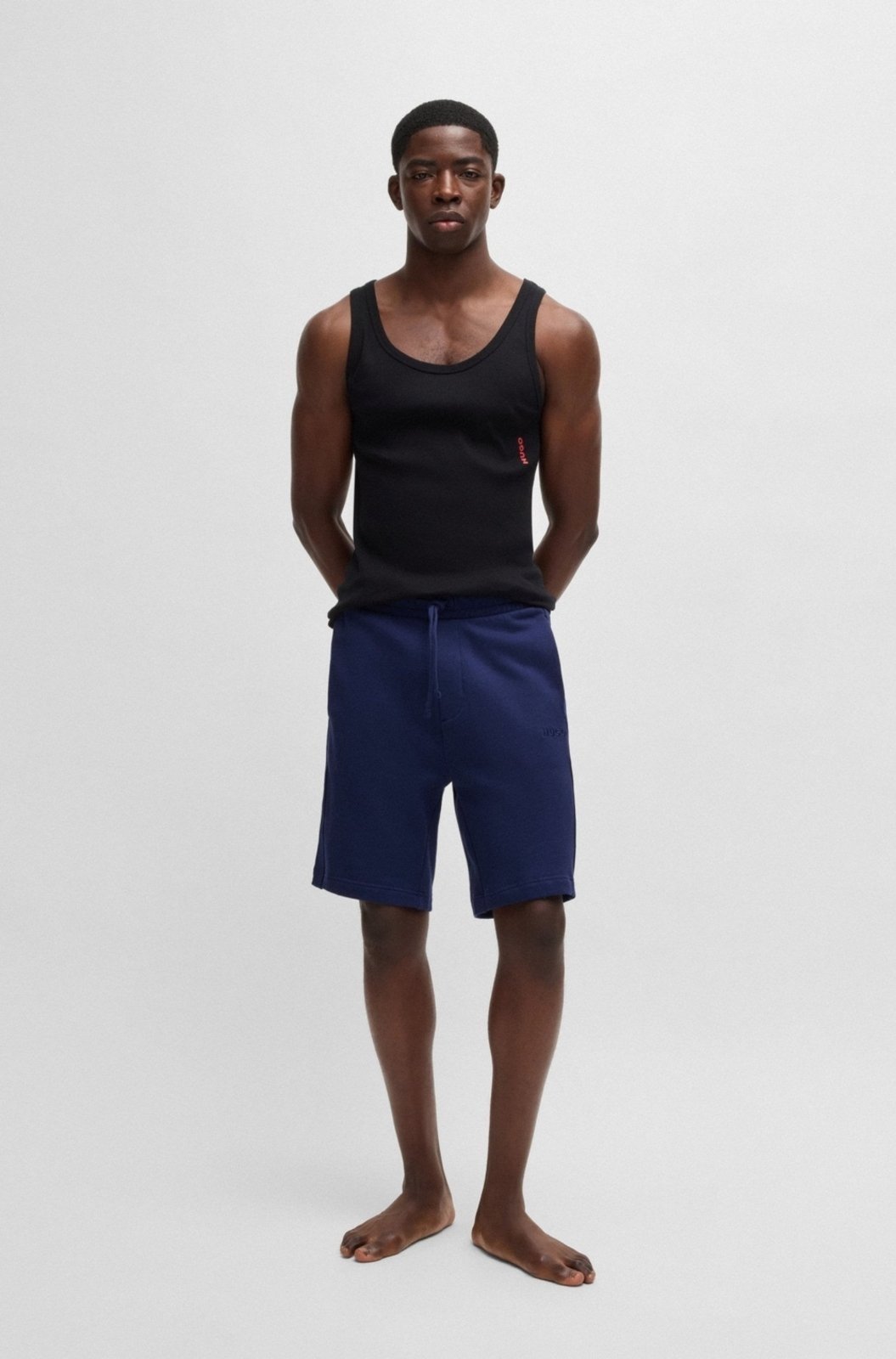 Vista 3 Shorts Em Terry De Algodão Com Fita De Logo Escuro - P-S HUGO azul HUGO azul