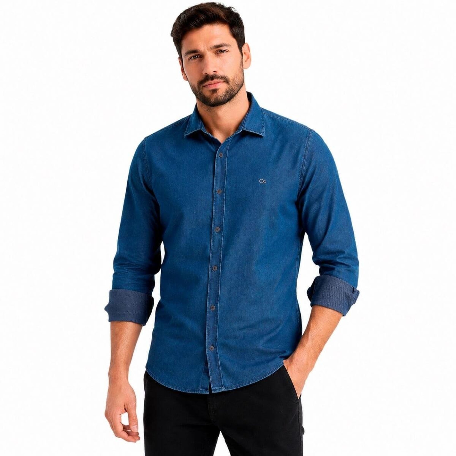 Camisa Manga Longa Essencial Slim Masculina Ogochi 001550082 Jeans