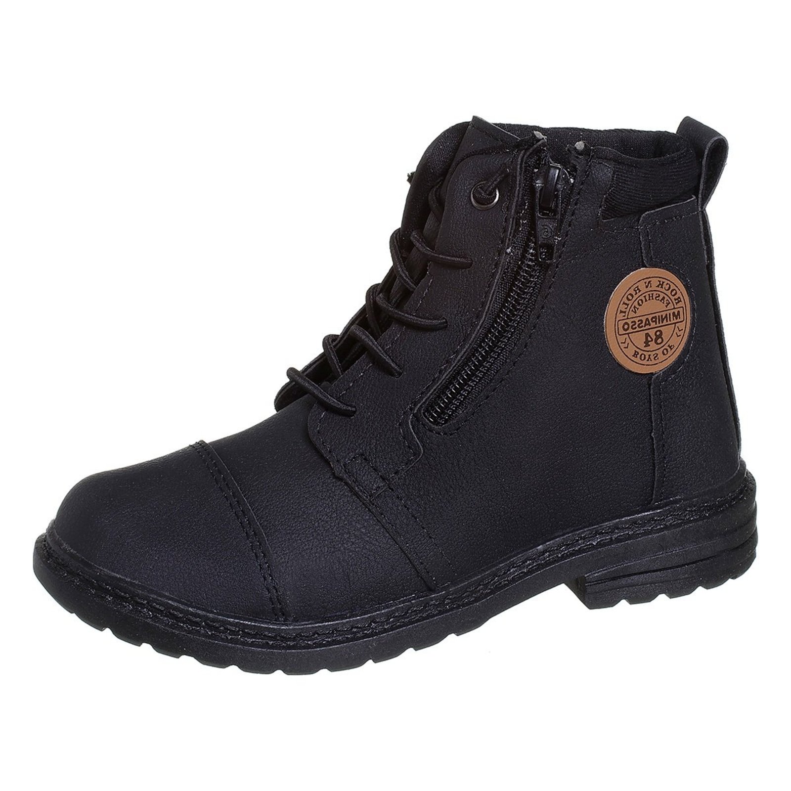 Infantil - Bota Menino Cano Médio Casual Preto Botina Masculina Confortável