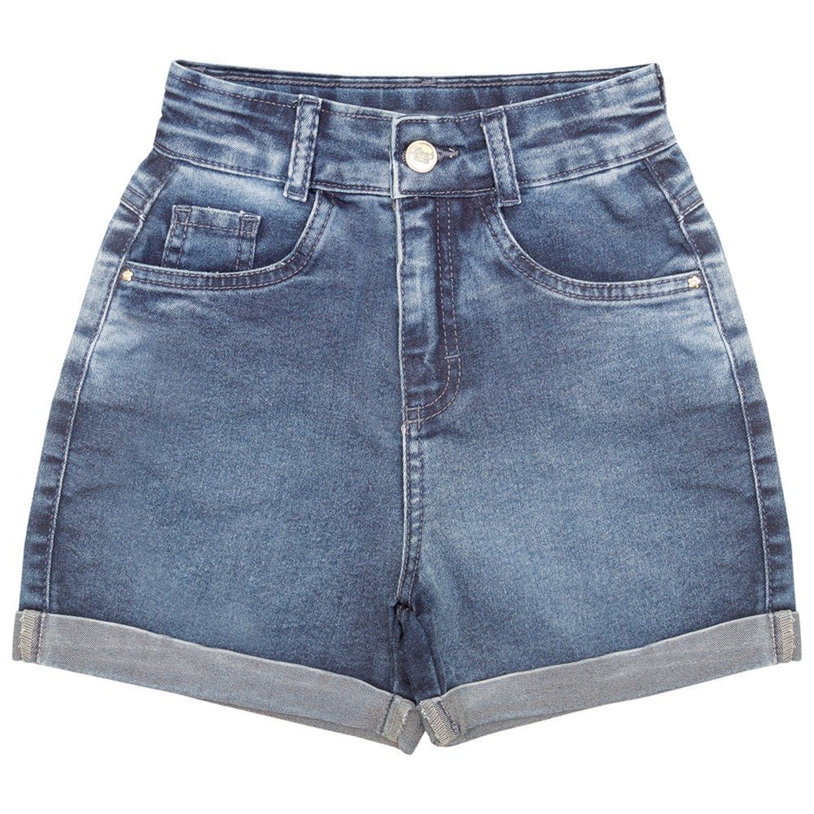 Infantil - Shorts Juvenil Look Jeans Cintura Alta Jeans