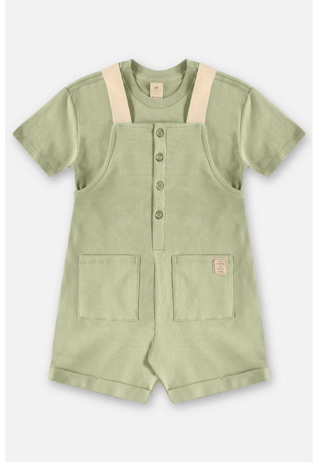 Vista 2 Infantil - Conjunto com Jardineira e Camiseta Up Baby verde Up Baby verde