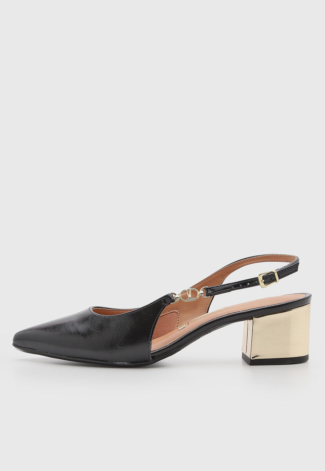 Scarpin Feminino Vizzano Salto Quadrado Slingback Preto