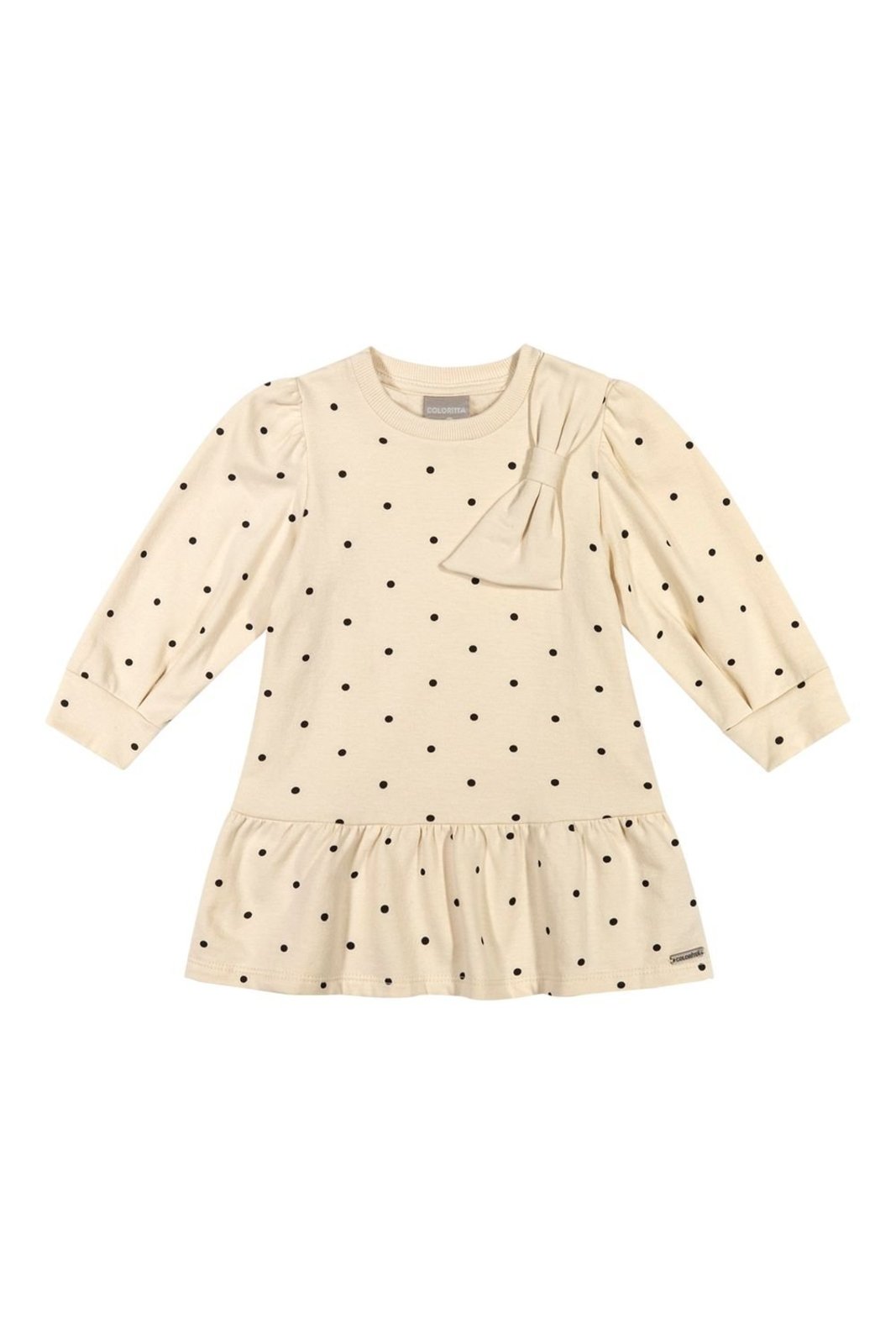 Infantil - Vestido Menina Poá Com Laço Colorittá Bege