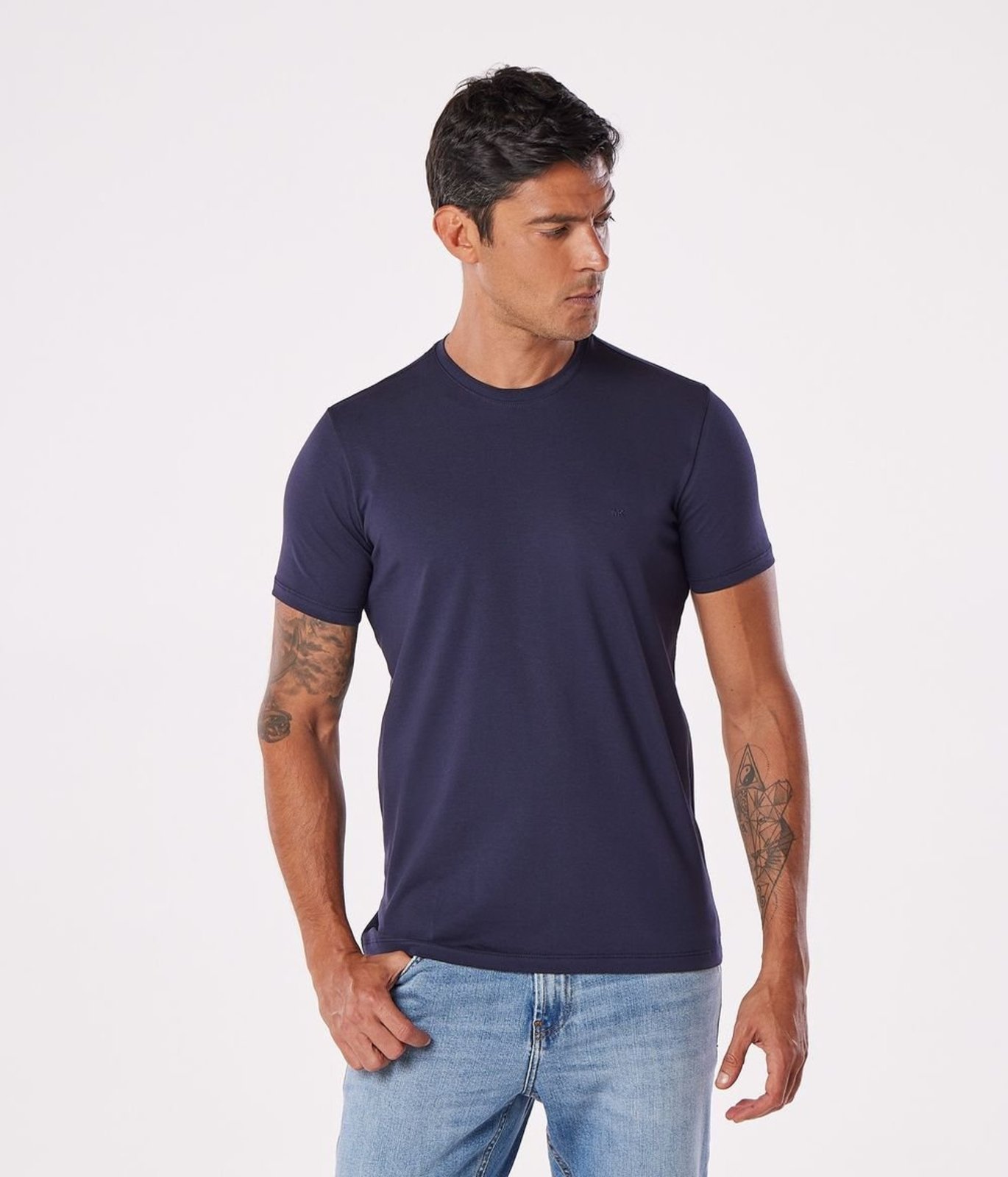 Camiseta Makenji Pima Com Bordado Mk Masculina Azul Marinho