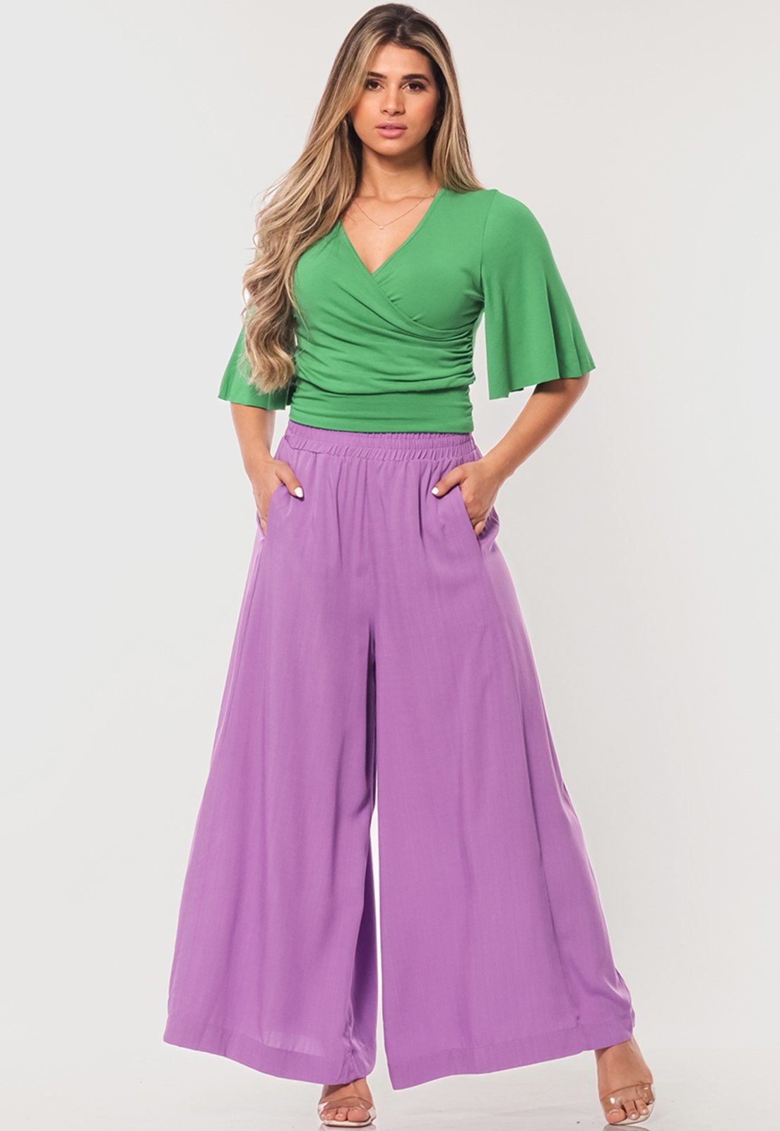 Calça Pantalona em Viscose B’Bonnie Cleo Lavanda