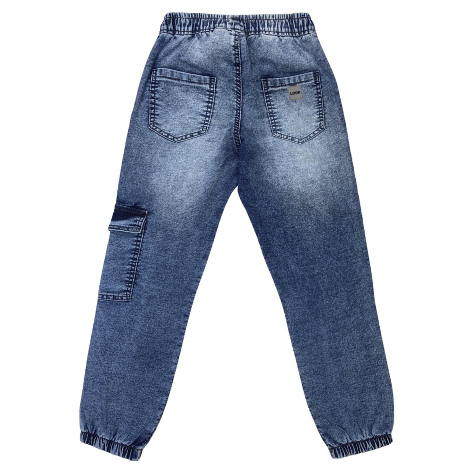 Vista 3 Infantil - Calça Juvenil Look Jeans Jogger Moletom Jeans azul Look Jeans azul