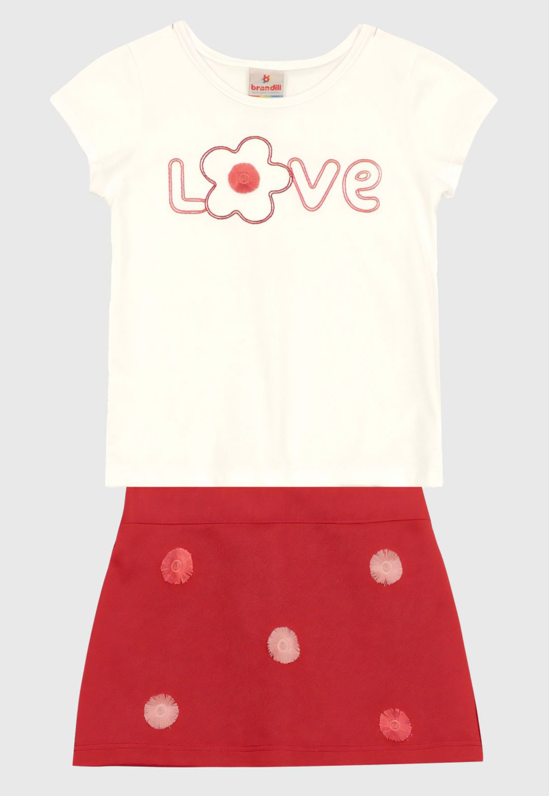 Conjunto 2pçs Manga Curta Brandili Love Off-White