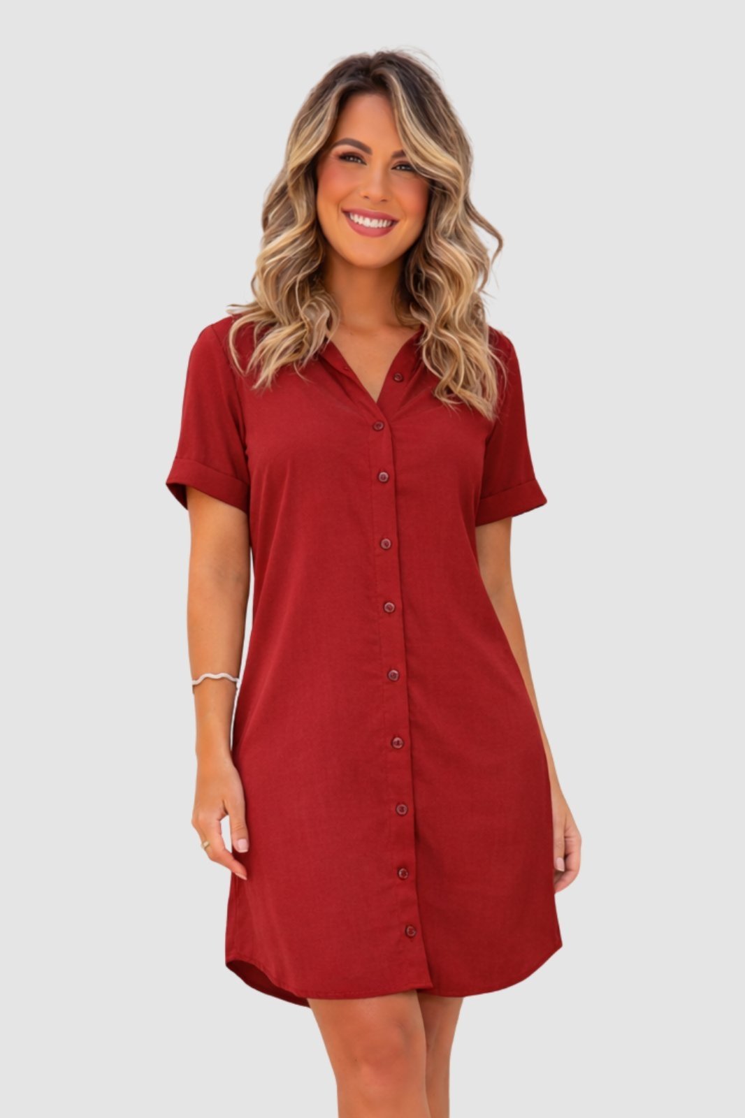 Chemise Aberta Ícone Fashion Manga Curta Marsala