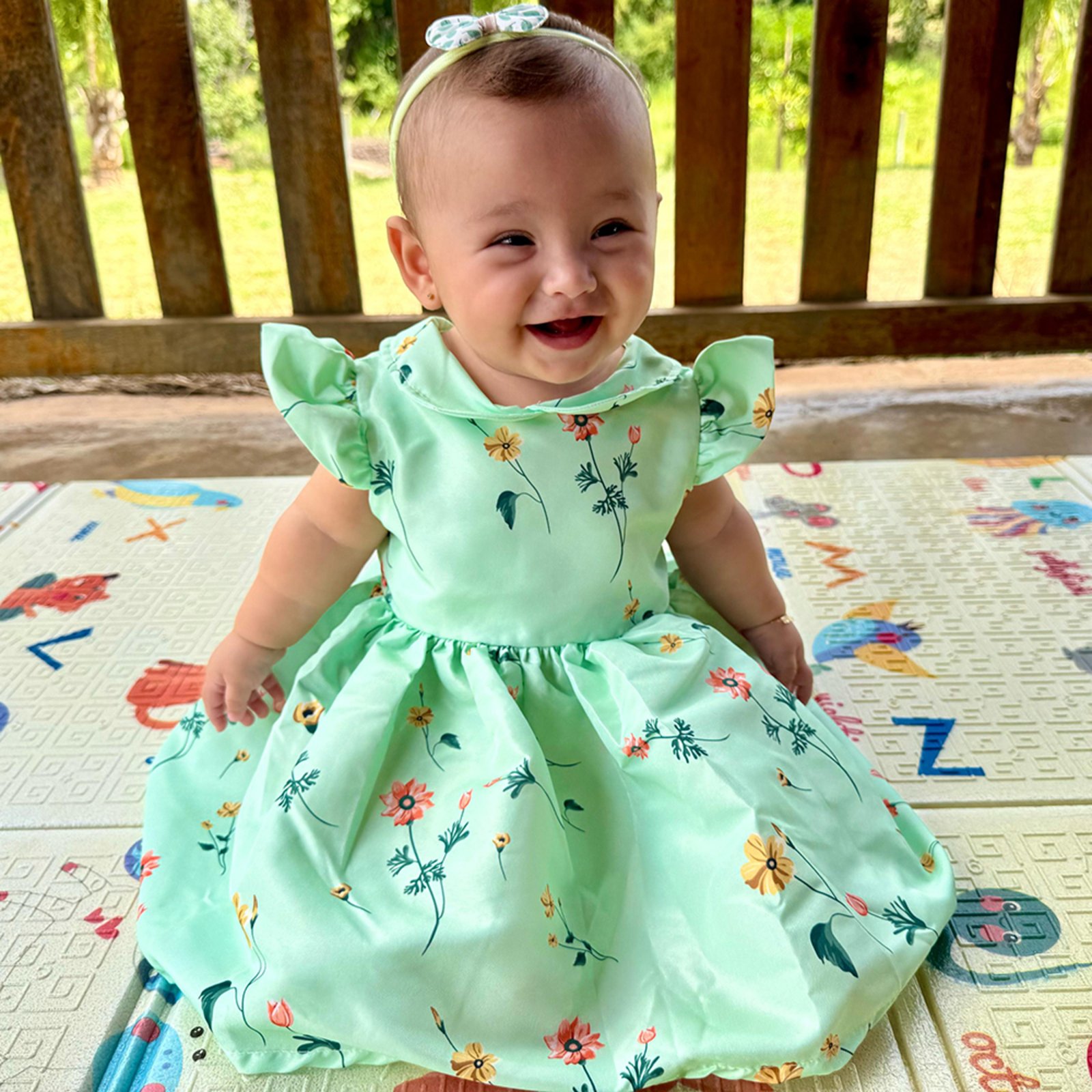 Vista 2 Infantil - Vestido para Isis Floral Precious Baby verde Precious Baby verde