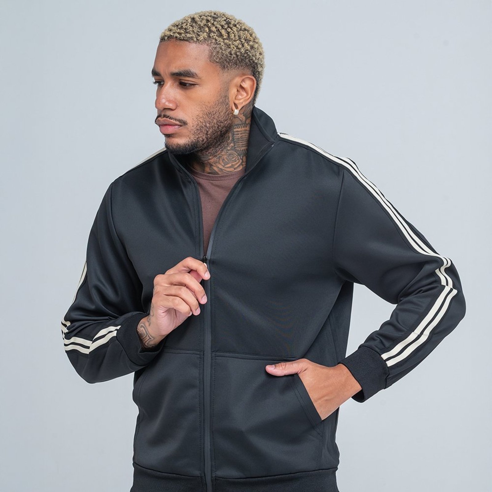 Jaqueta Track Jacket Masculina Listras Esportivo Preto