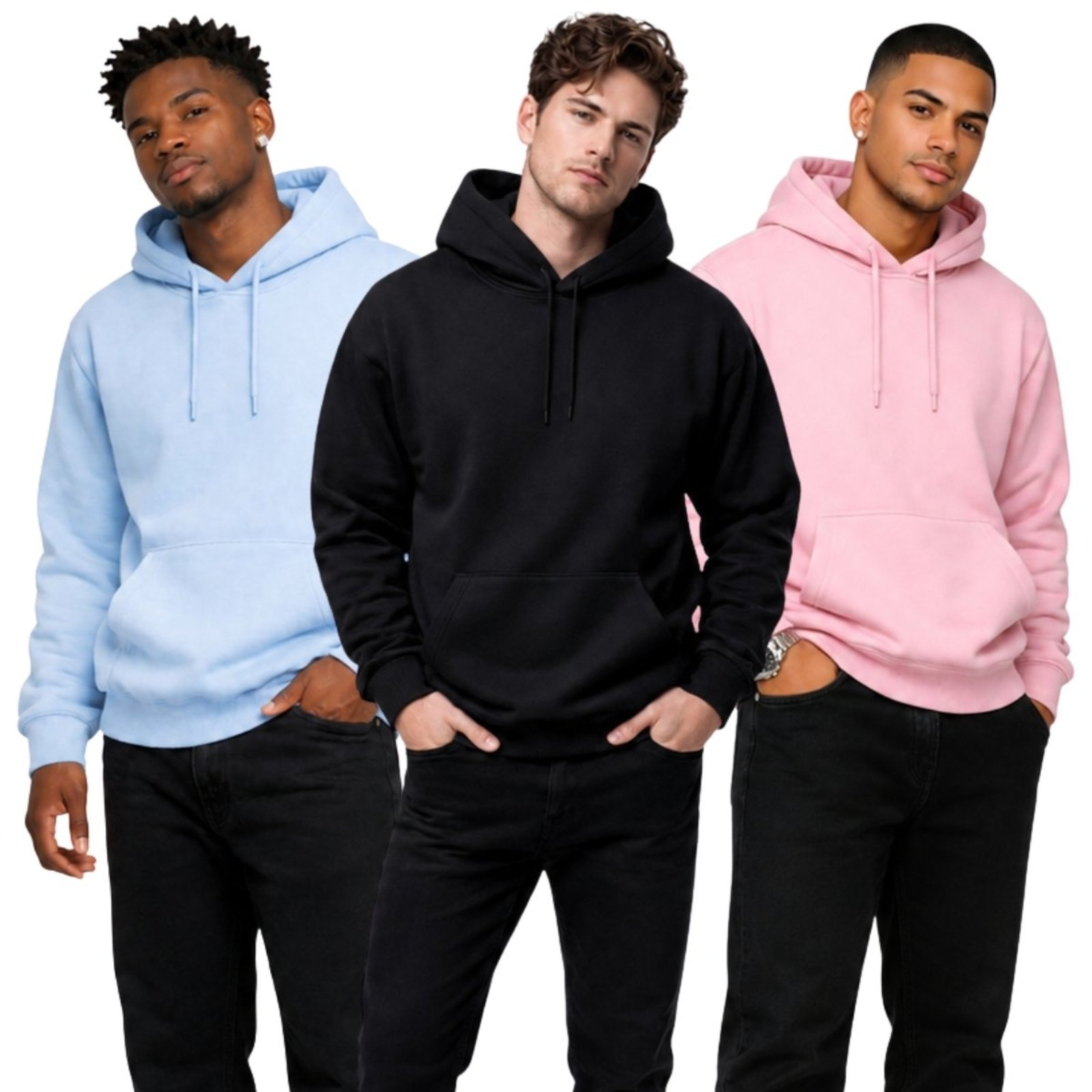 Kit 3 Moletom Modelo Canguru Casaco Com Capuz Masculino Liso