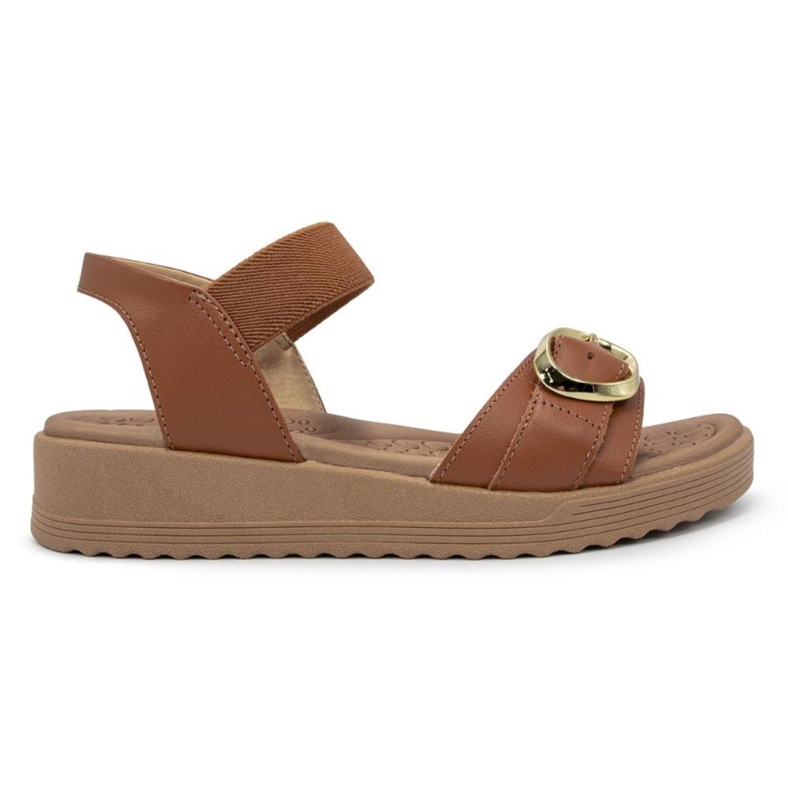 Sandália Usaflex Feminina Salto Anabela Fivela Couro Casual UD13002 Caramelo