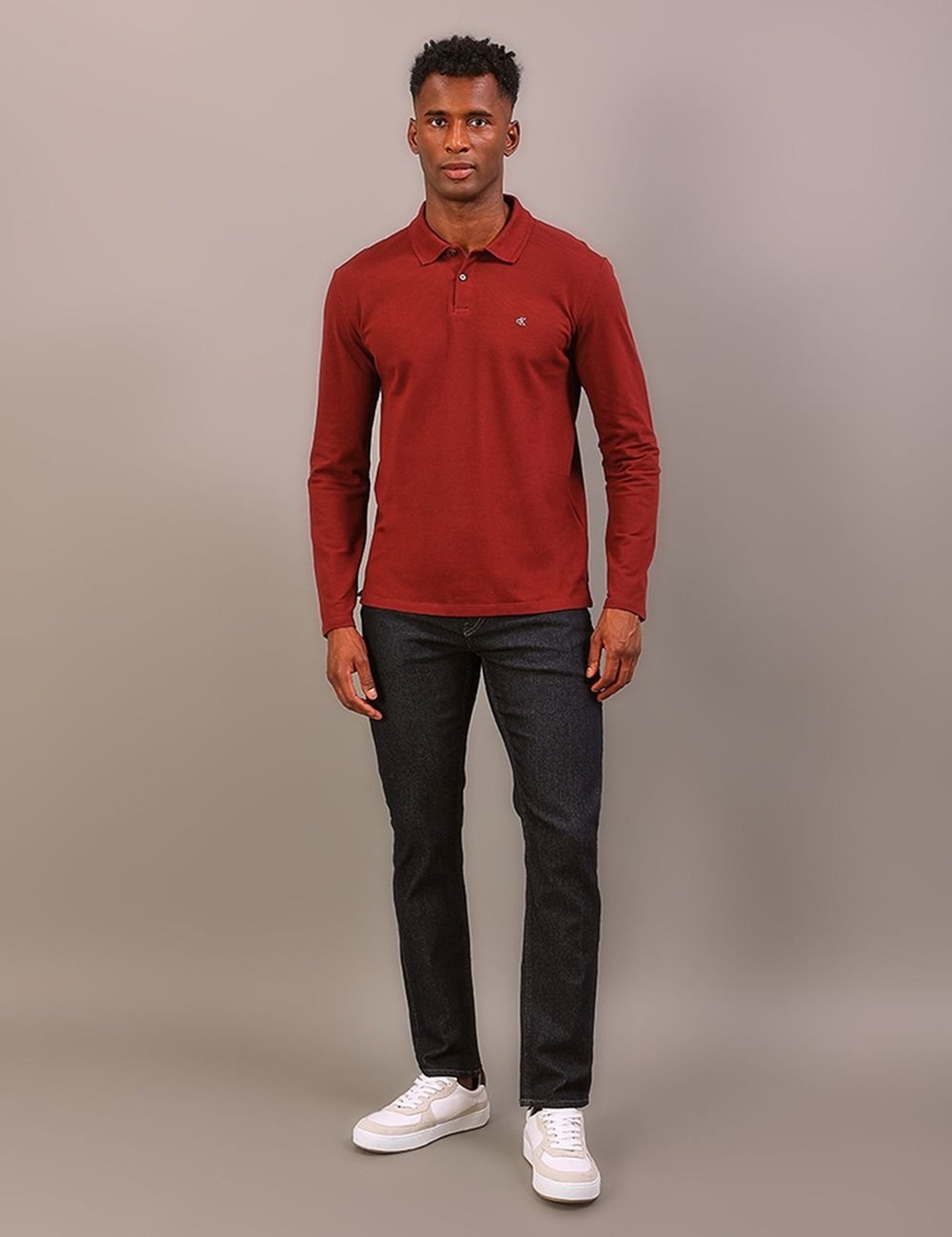 Polo Manga Longa Calvin Klein Jeans Regular Calvin Klein Bordado - Bordo Calvin Klein Jeans