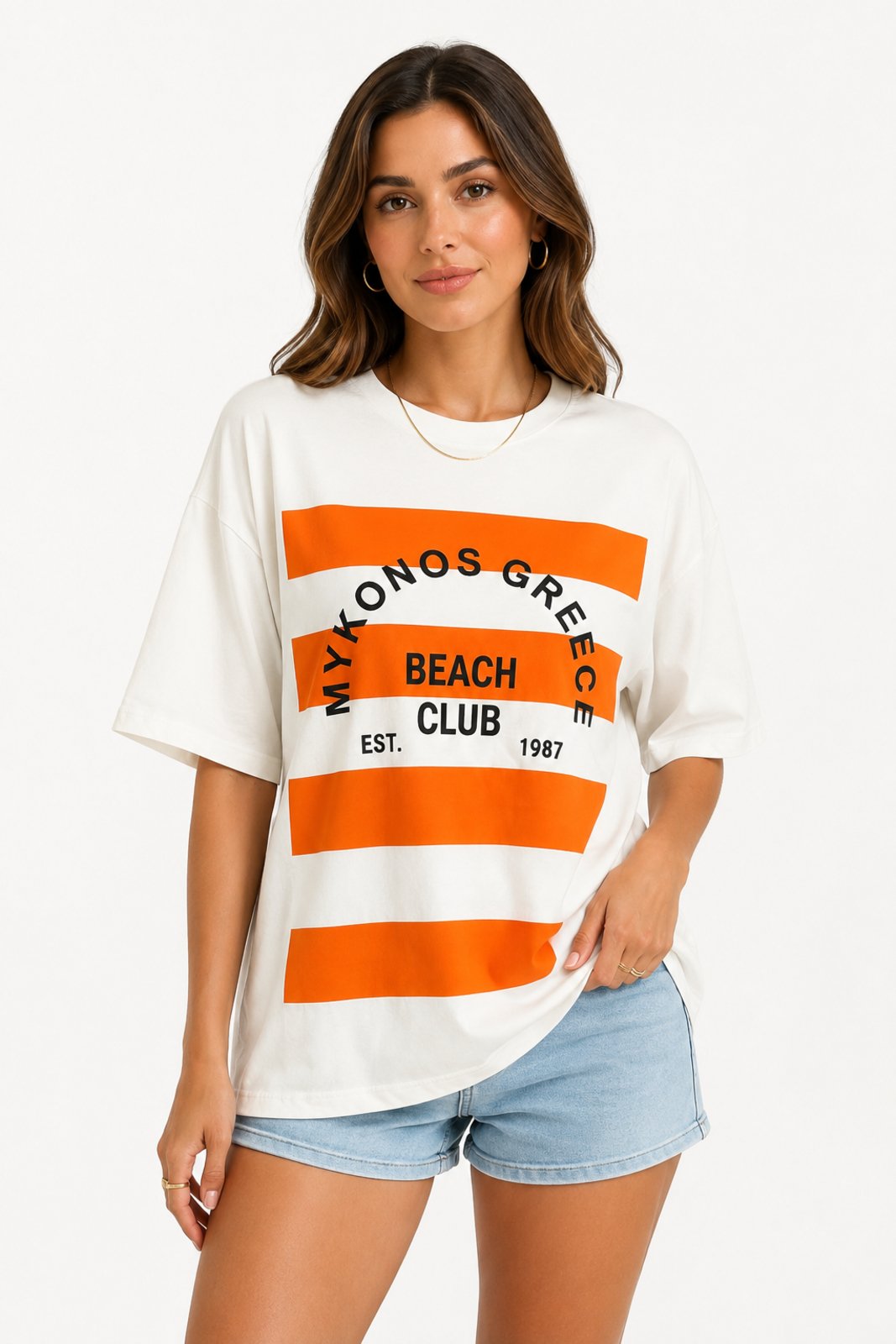 Camiseta Feminina D Bell Outlet Fashion Oversized Mykonos Branco