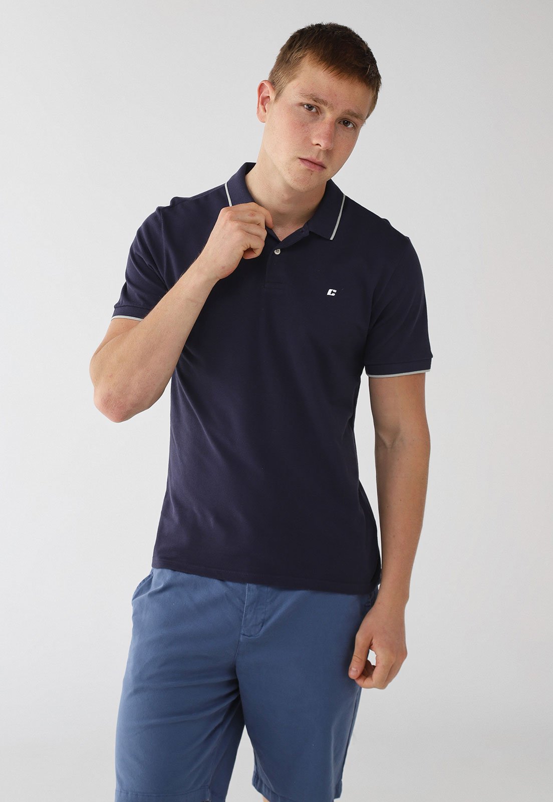 Polo Colcci Com Detalhe Contrastante Azul Marinho
