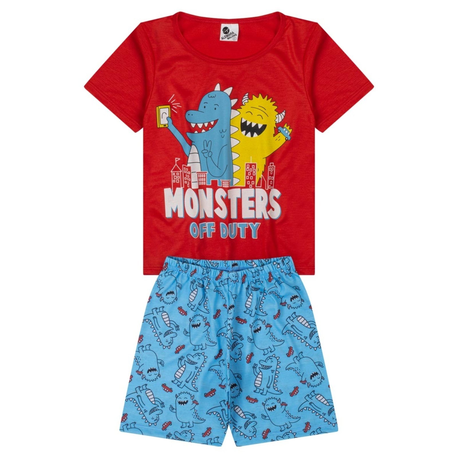 Vista 2 Pijama Menino Curto Monsters Alemara vermelho Alemara vermelho
