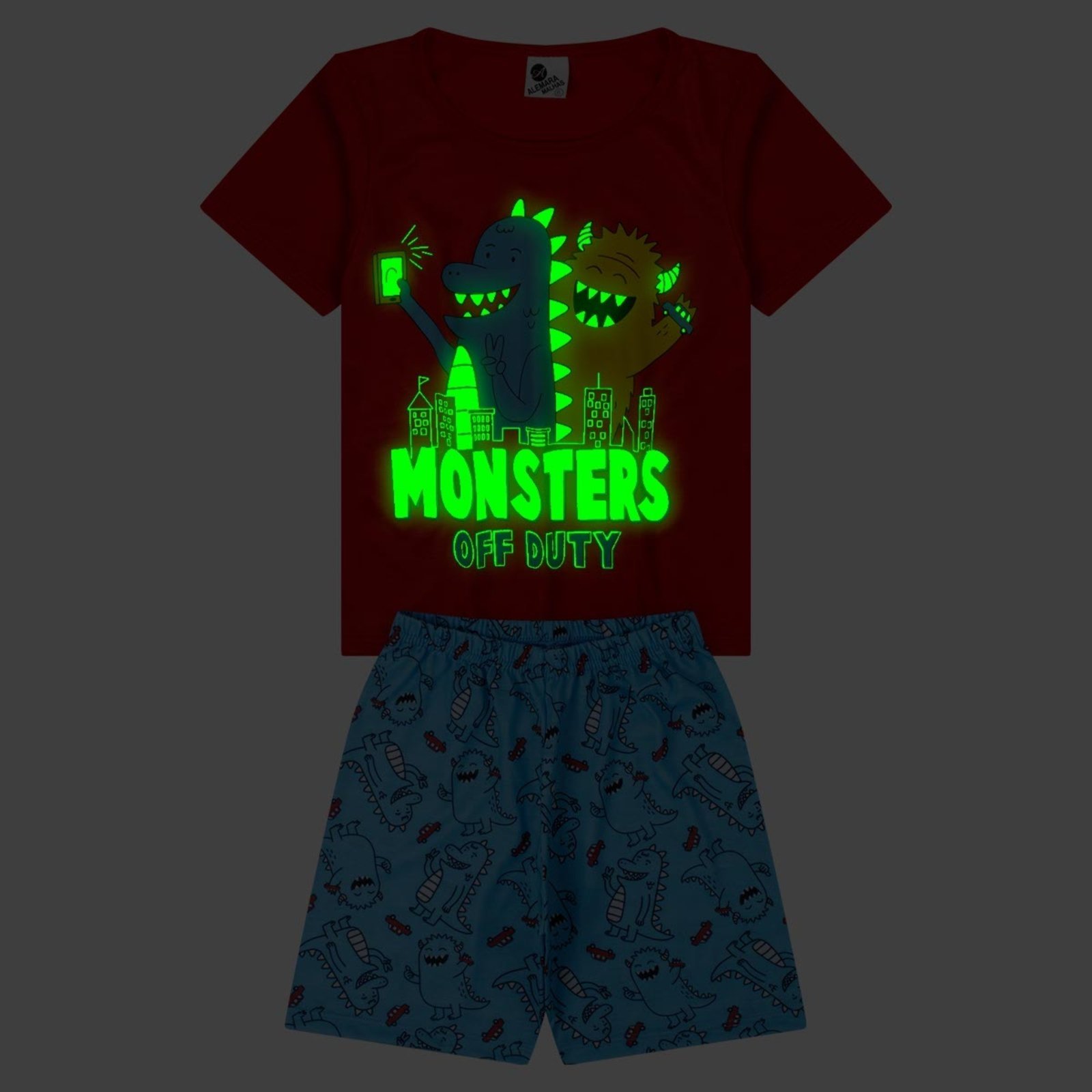 Vista 3 Pijama Menino Curto Monsters Alemara vermelho Alemara vermelho