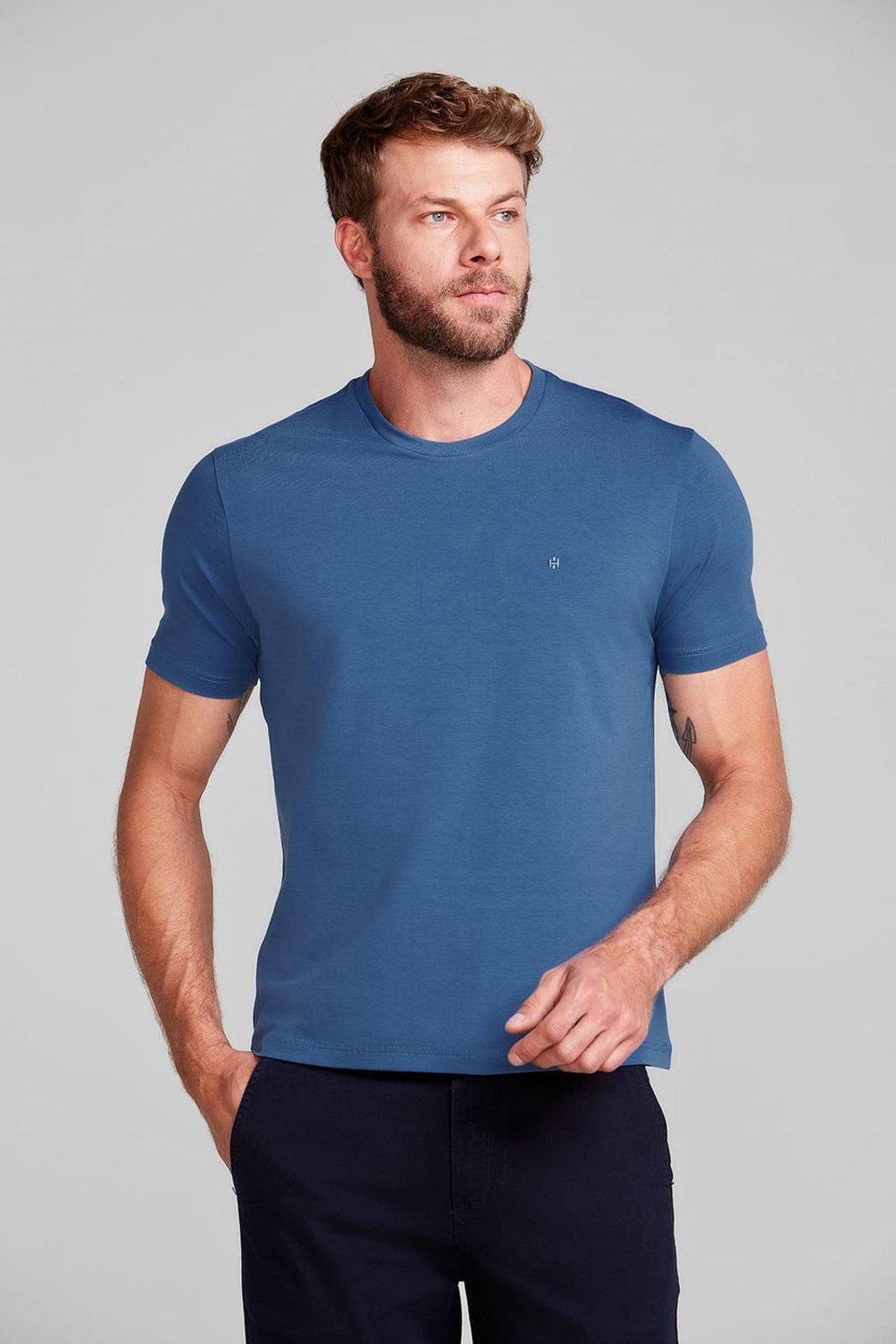HIGHSTIL Camiseta Manga Curta Comfort Malha Básica - Azul Noturno