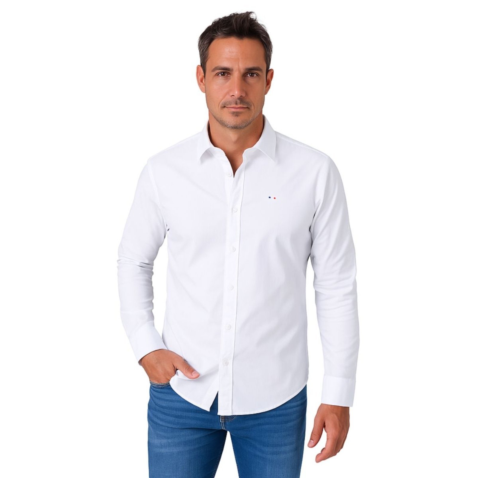 Camisa Social Masculina Industrie Branco Itália Premium Slim Fit Manga Longa