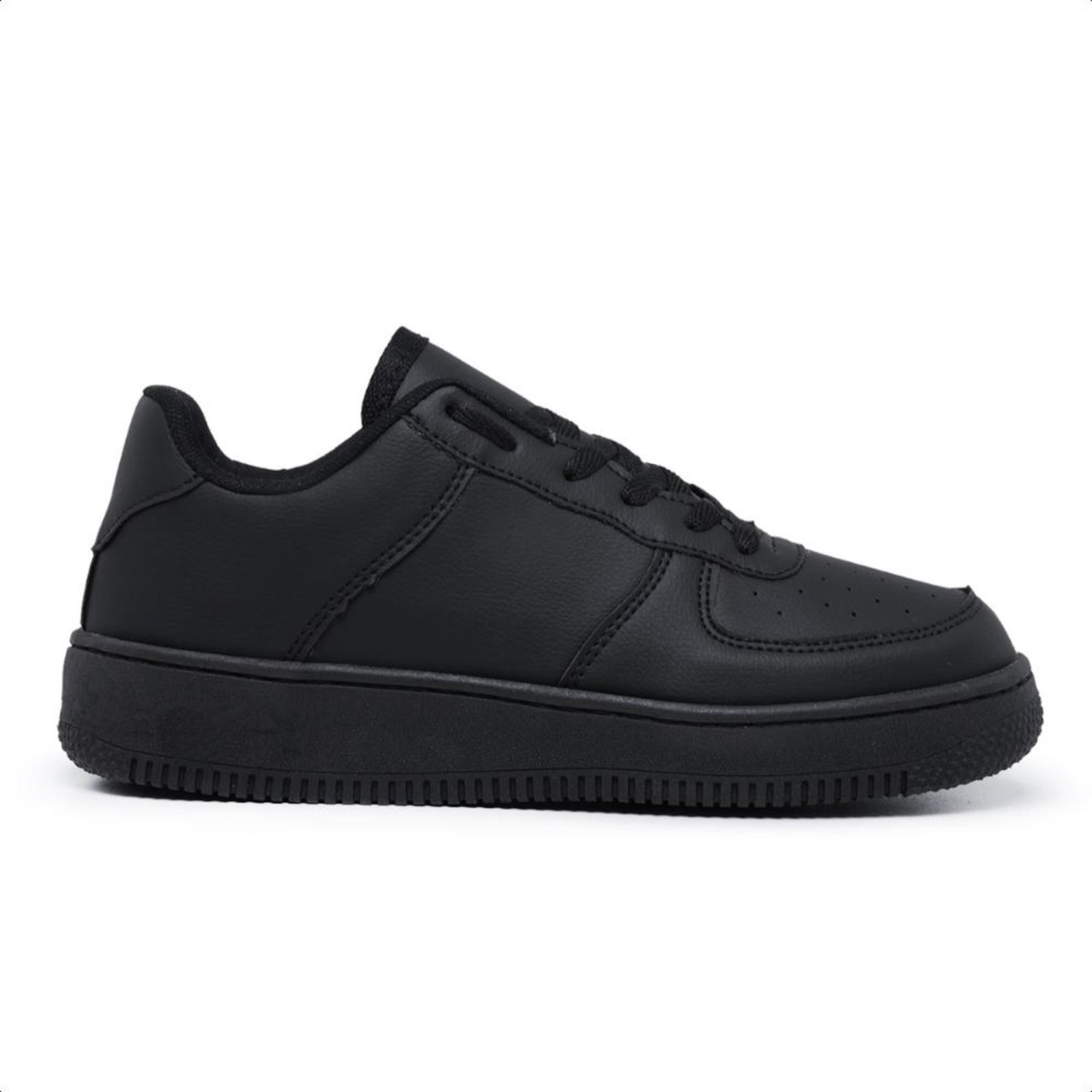 Tênis Feminino Sneakers Flatform Cadarço Dia a Dia Casual Branco 34 Preto
