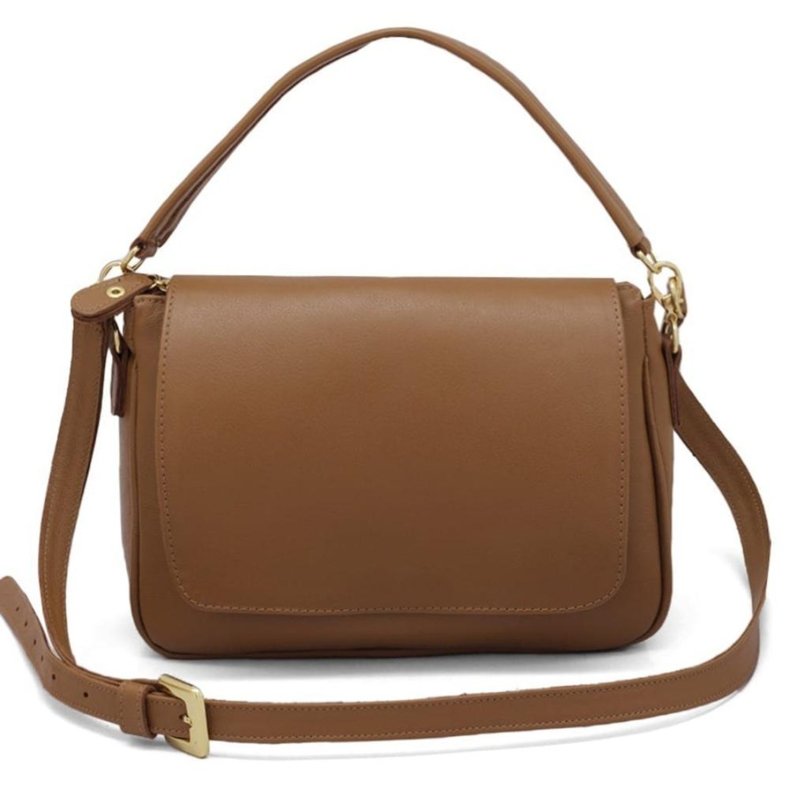 Bolsa Feminina Couro Compacta Alça Regulável Café Único Caramelo