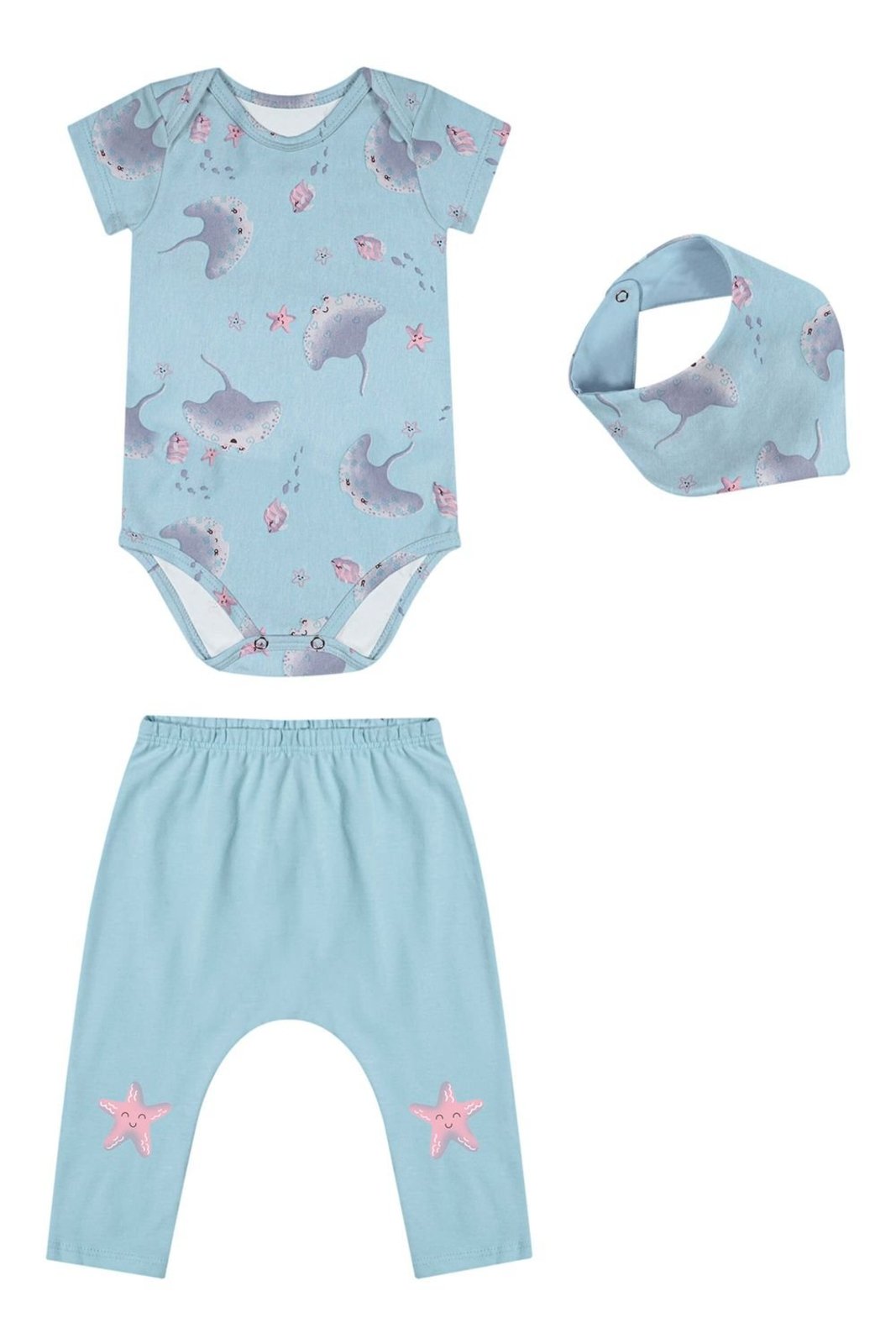 Infantil – Kit Menina Estampado Com Babador Elian Azul