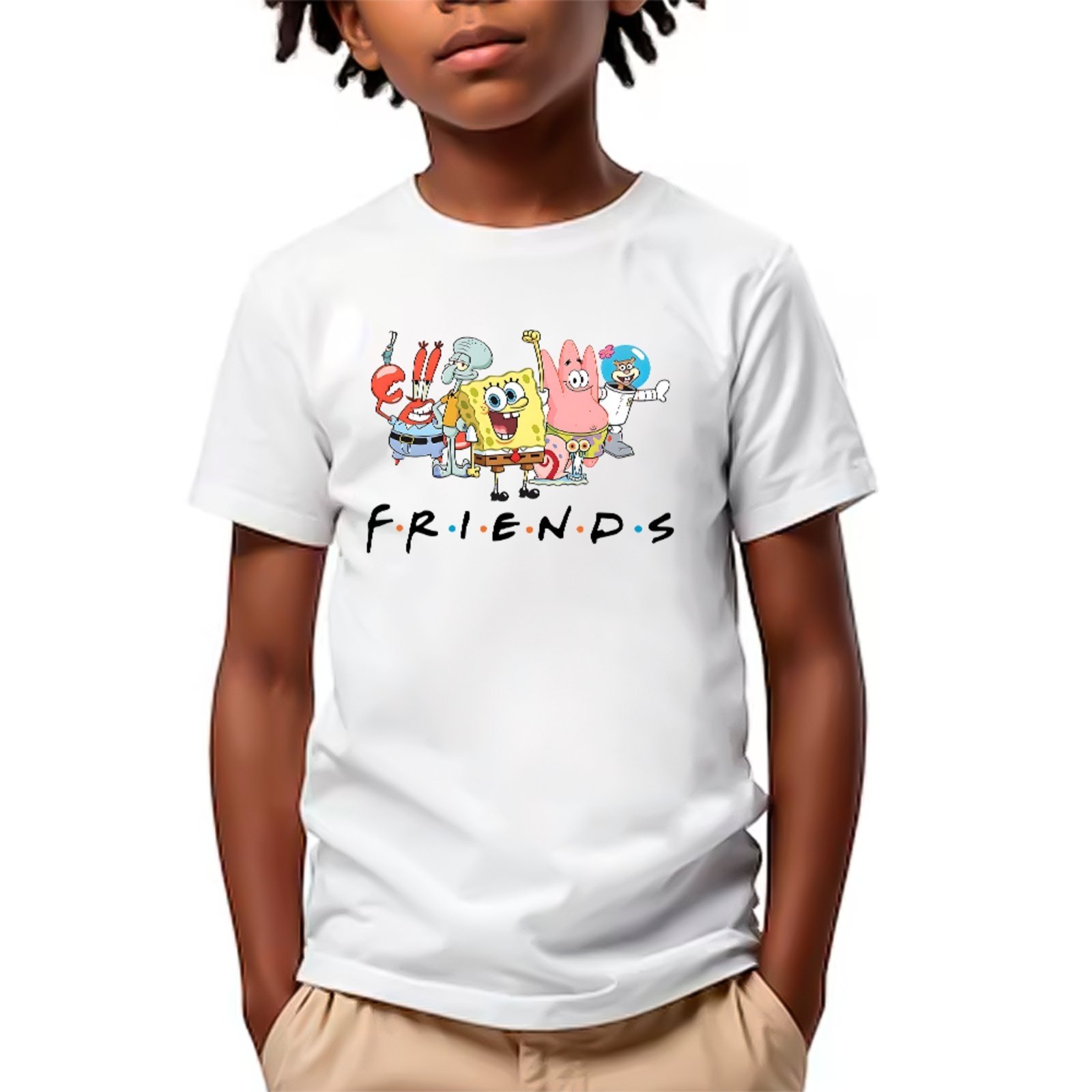 Infantil - Camiseta Bob Esponja e Amigos Estampa Colorida Unissex Branco