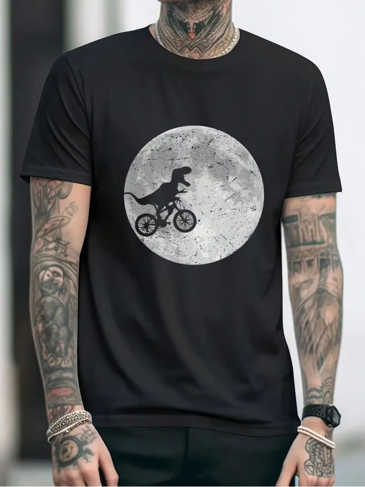 Camiseta Estampada Dinossauro Lua Safira Moda Algodão Preta