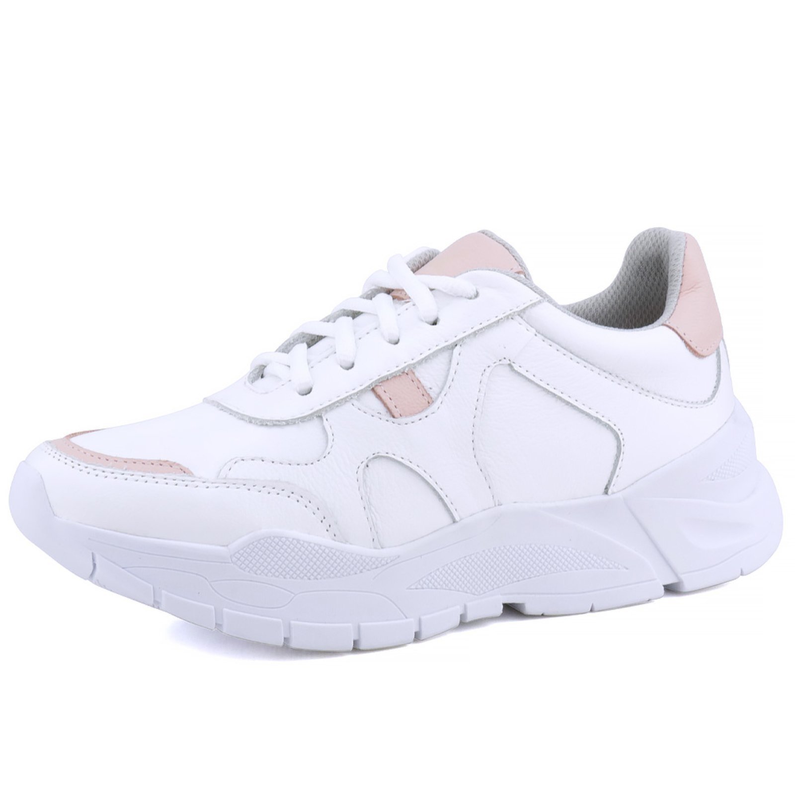 Tênis Casual Dad Sneacker Mr. Gutt em Couro Branco com Nude