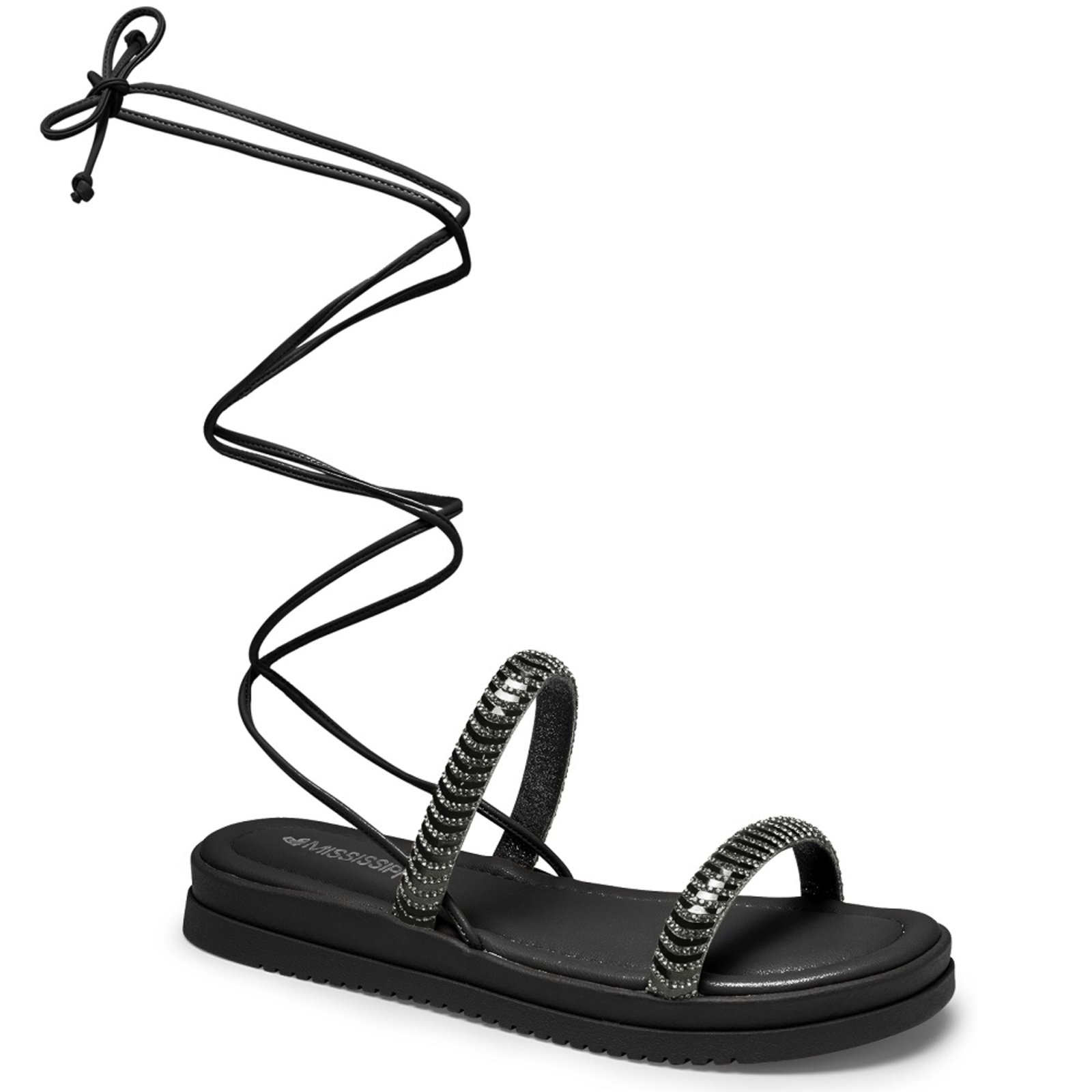 Sandália Flatform Amarração Perna Mississipi MF441 Feminina – Preto
