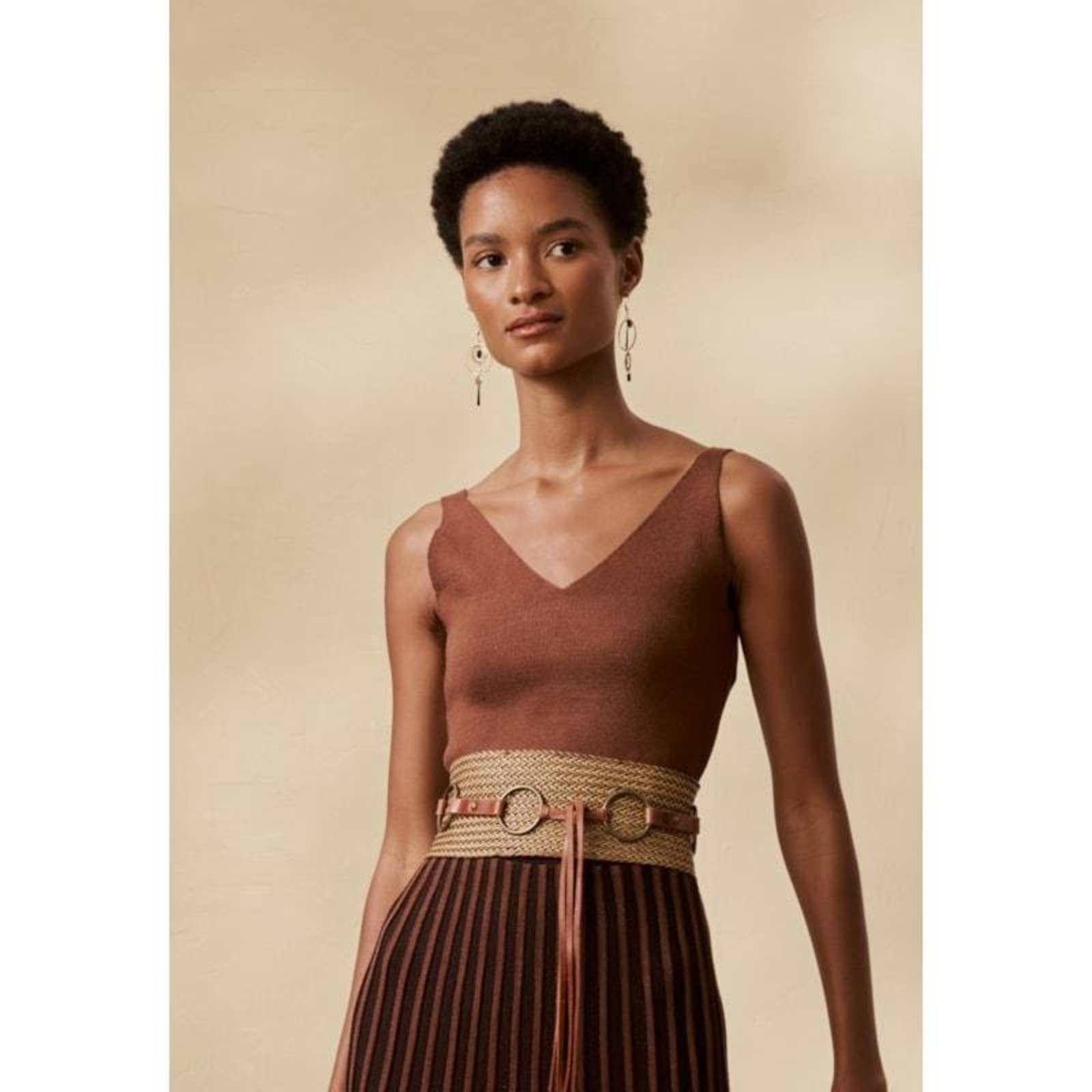 Cropped Tricot Básico Marrom