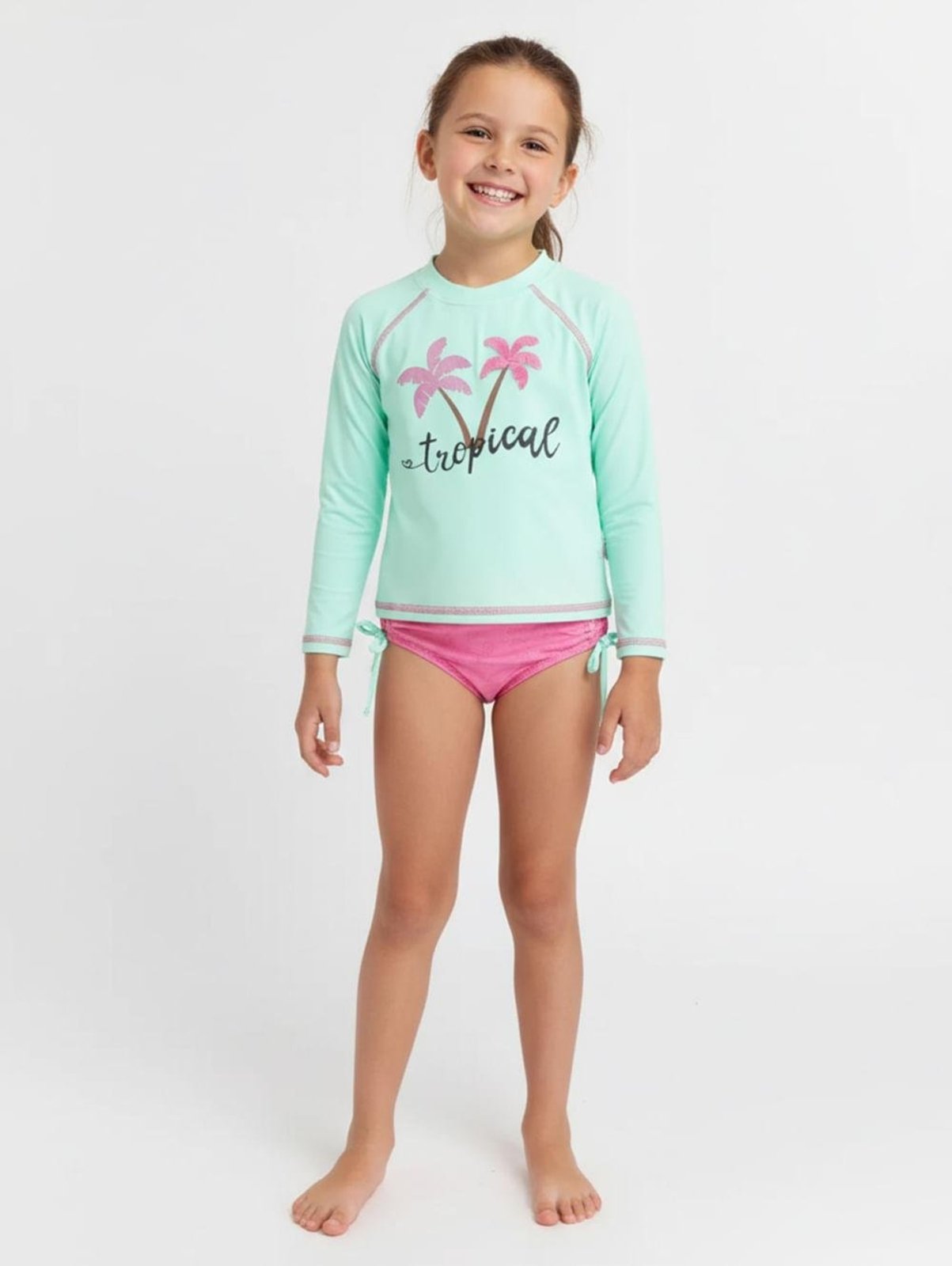 Camiseta UV com Calcinha Para Menina - VERDE/ROSA