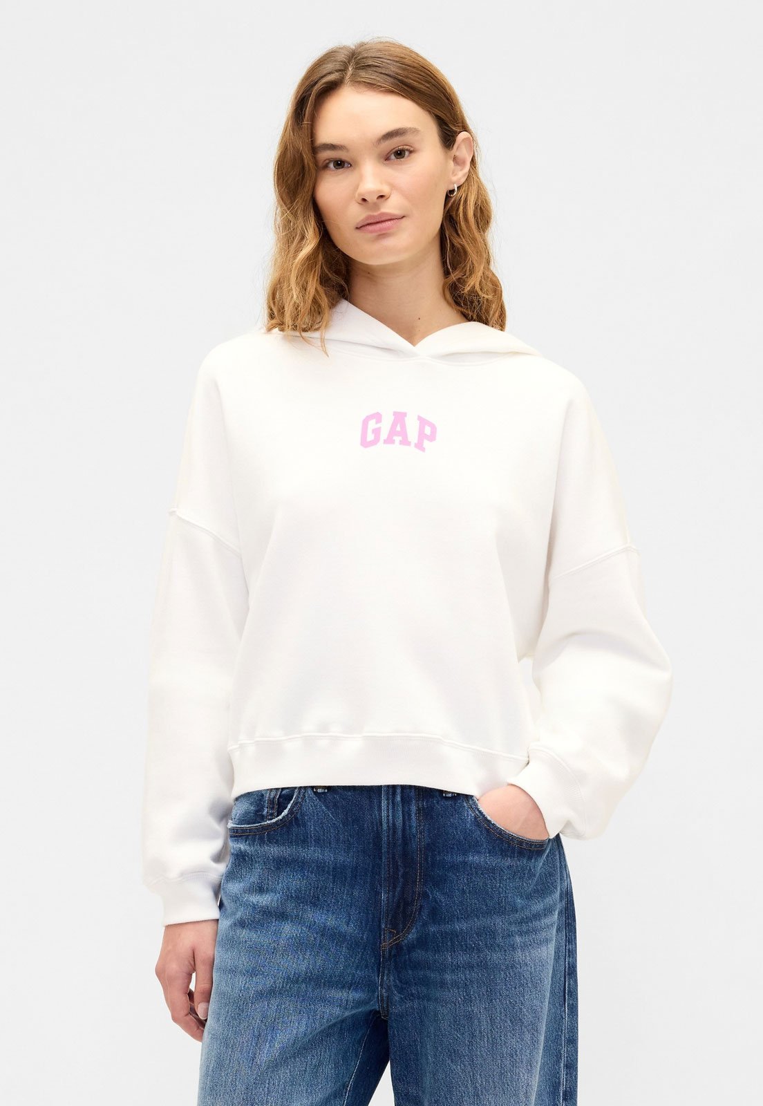 Blusa de Moletom Feminina GAP Logo Cropped Branca