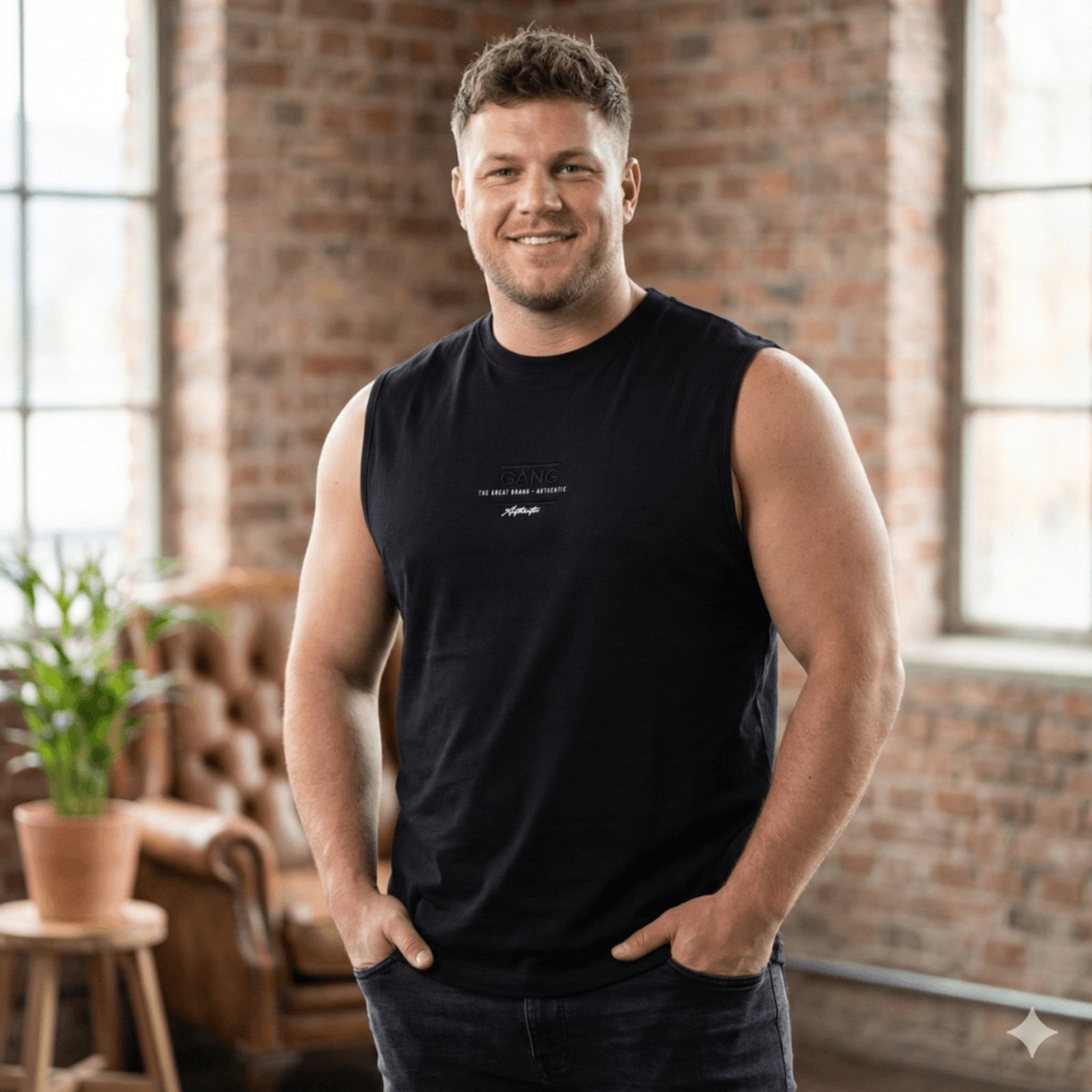 Vista 2 Regata Masculina Gangster Plus Size Básica Logo Relevo preto Gangster preto