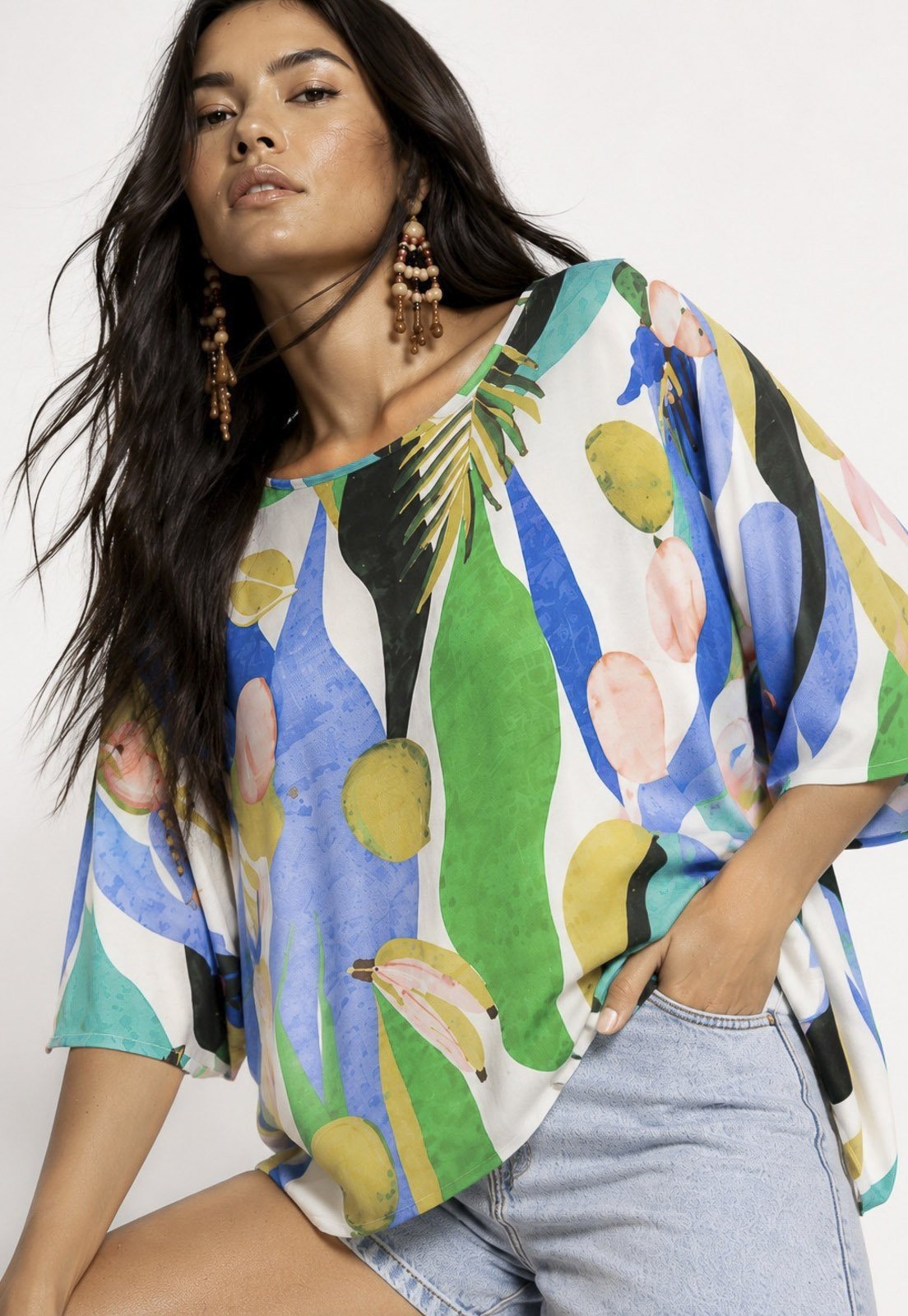 Blusa Cabanafree Morcego Ampla Tangará Estampa Selva Urbana