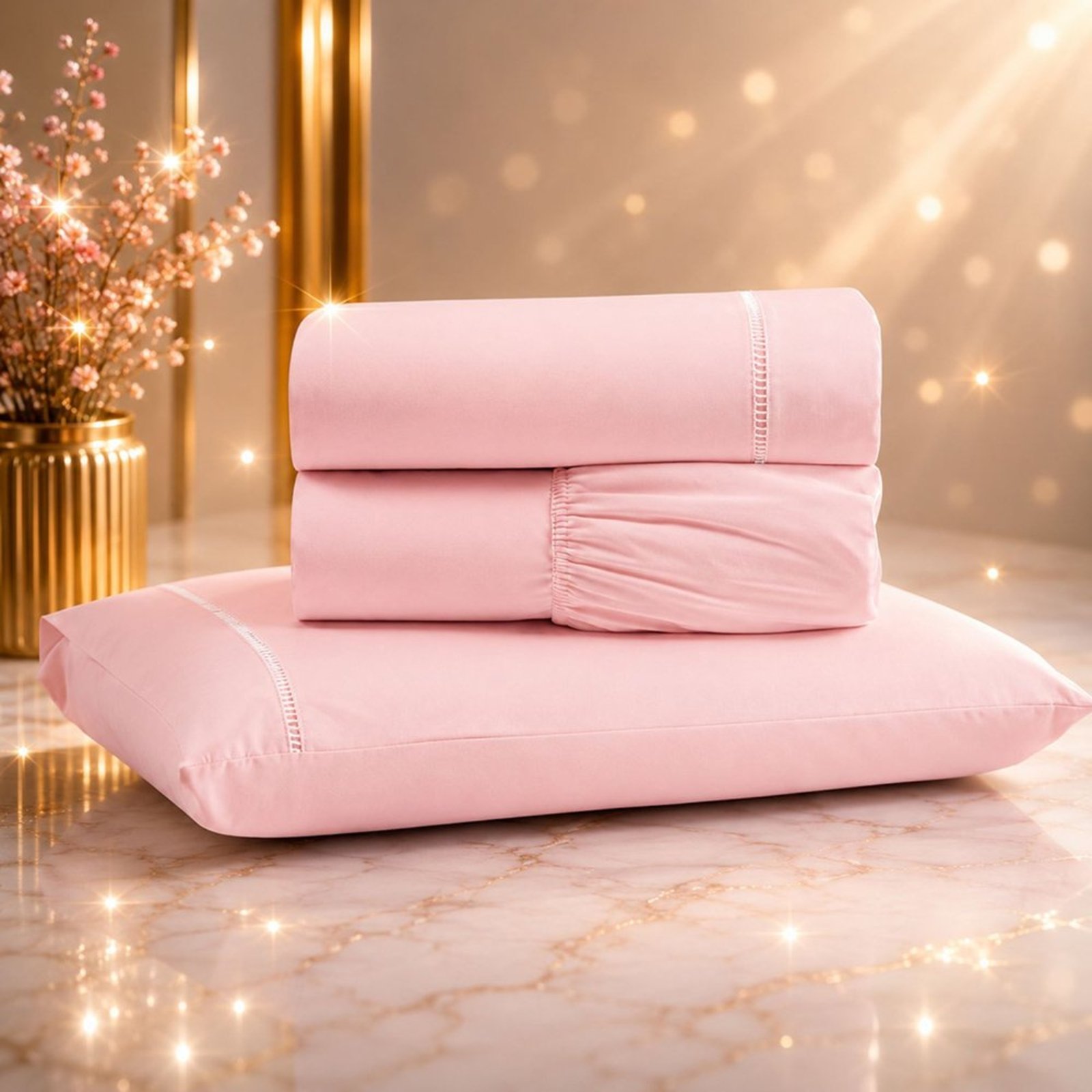 Jogo de Cama Lençol Quality Solteiro Micropercal 600 fios Macio 3 Peças - Rosa