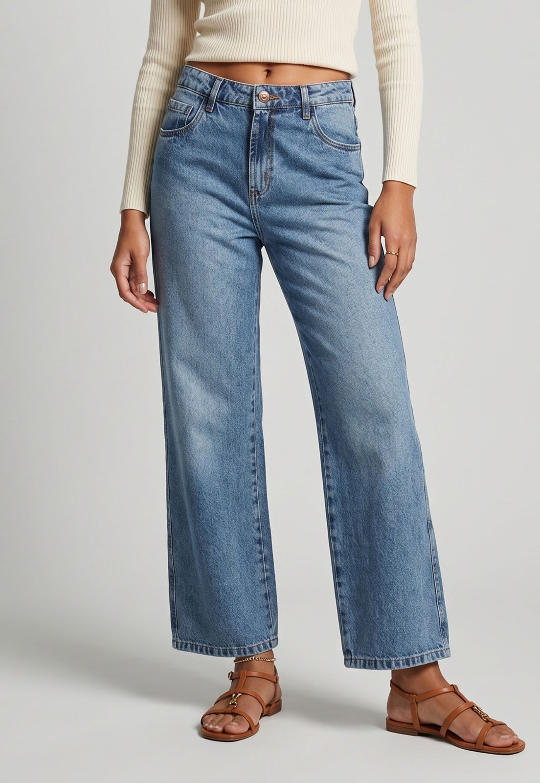 Calça Jeans Feminina Lança Perfume Reta Azul Claro