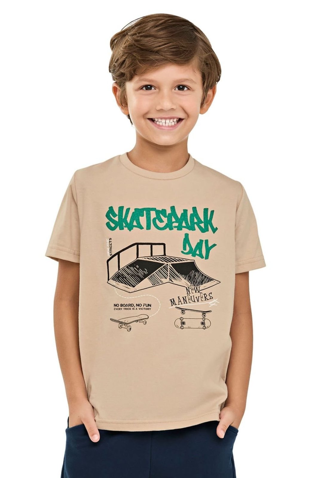Infantil - Camiseta Menino Estampa Skate Elian Bege