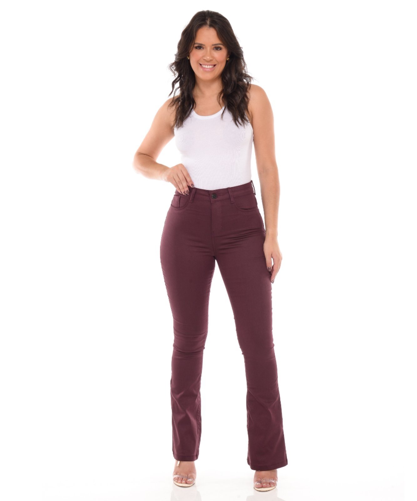 Calça Feminina Sarja Flare Bordo