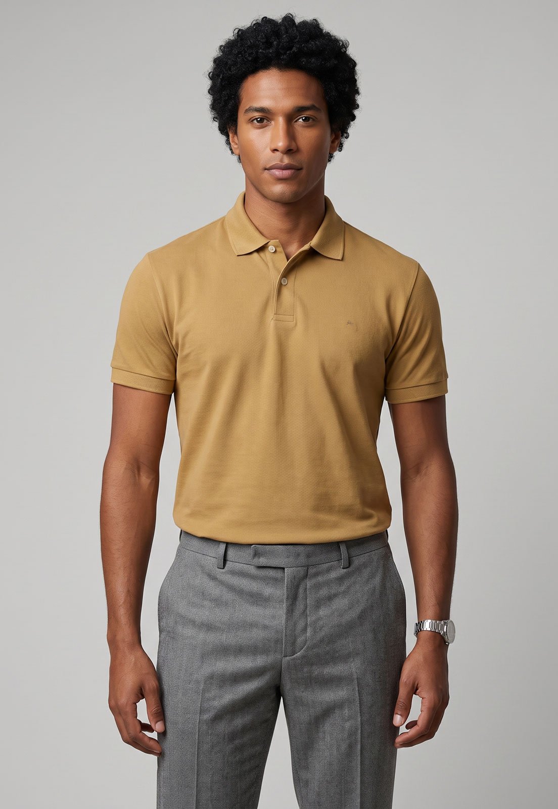 Polo Masculina Aramis Logo Mostarda