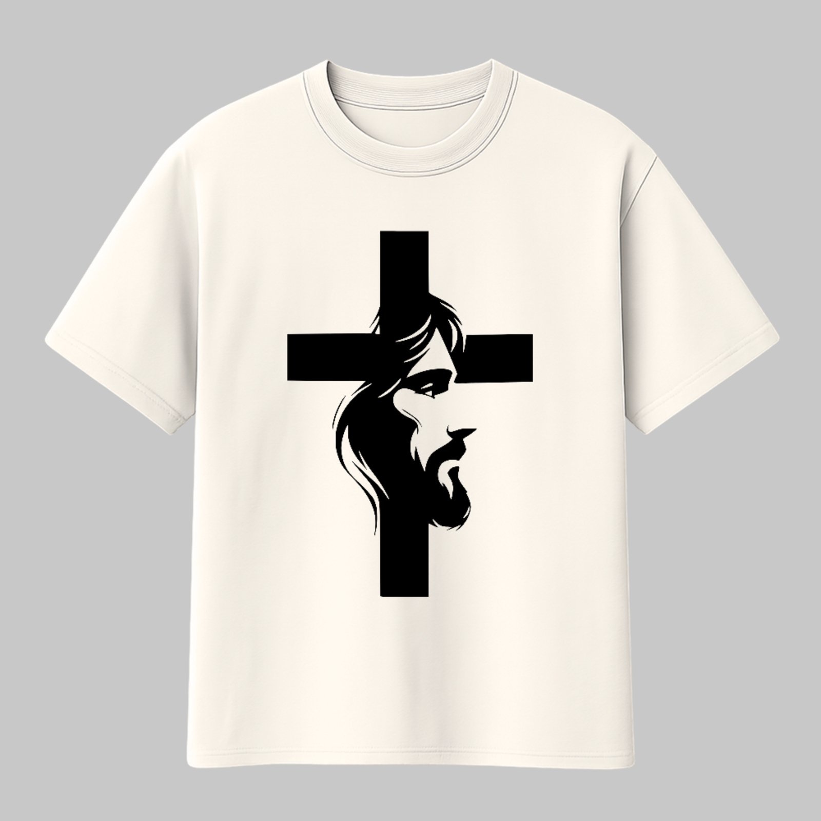 Camiseta Básica Cruz Jesus Silhueta Fé Cristã Minimalista Off White