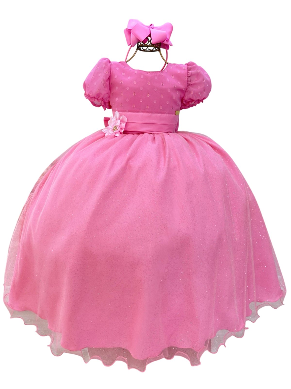 Infantil - Vestido Festa Longo Social Rosa Chiclete Formatura Casamento Flor Dama Daminha Menina Juvenil Juvenil Princesa Rodado Florista Aniversário Luxo