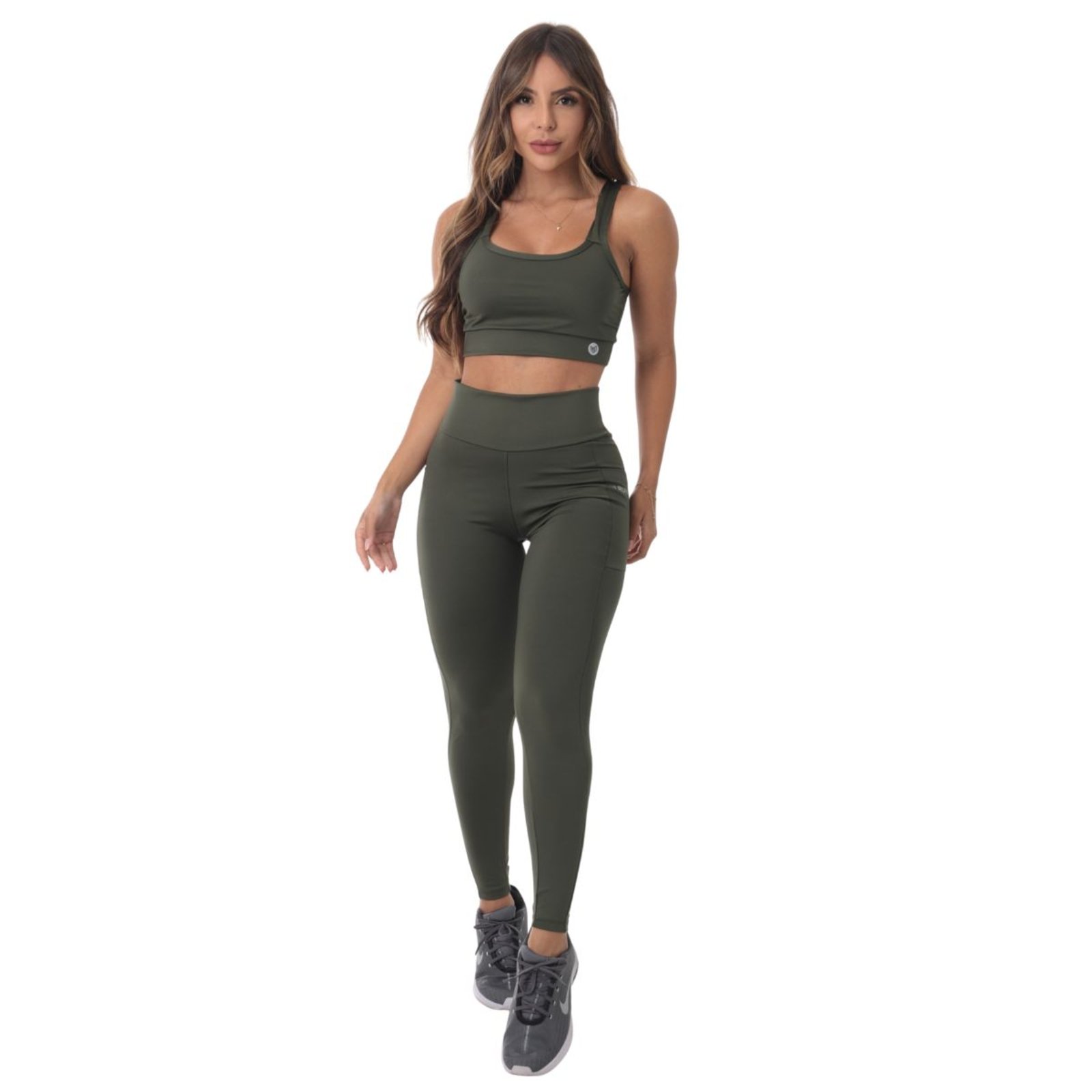 Conjunto Fitness Bolsinho Sallada Mista Poliamida Running Verde