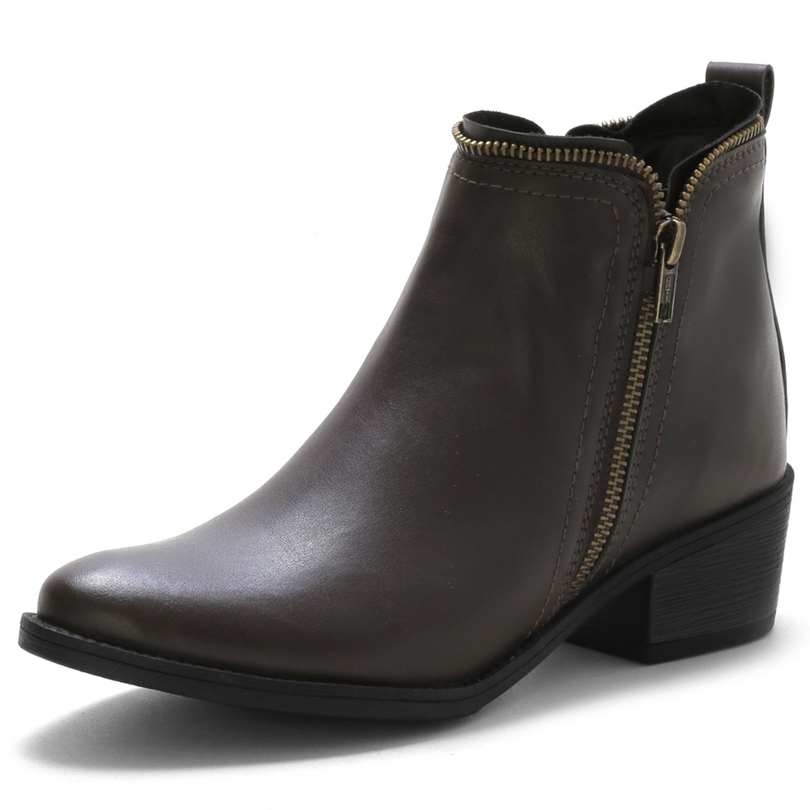 Bota Bredeni Feminina Cano Baixo Detalhe Zíper Sola Preta Café